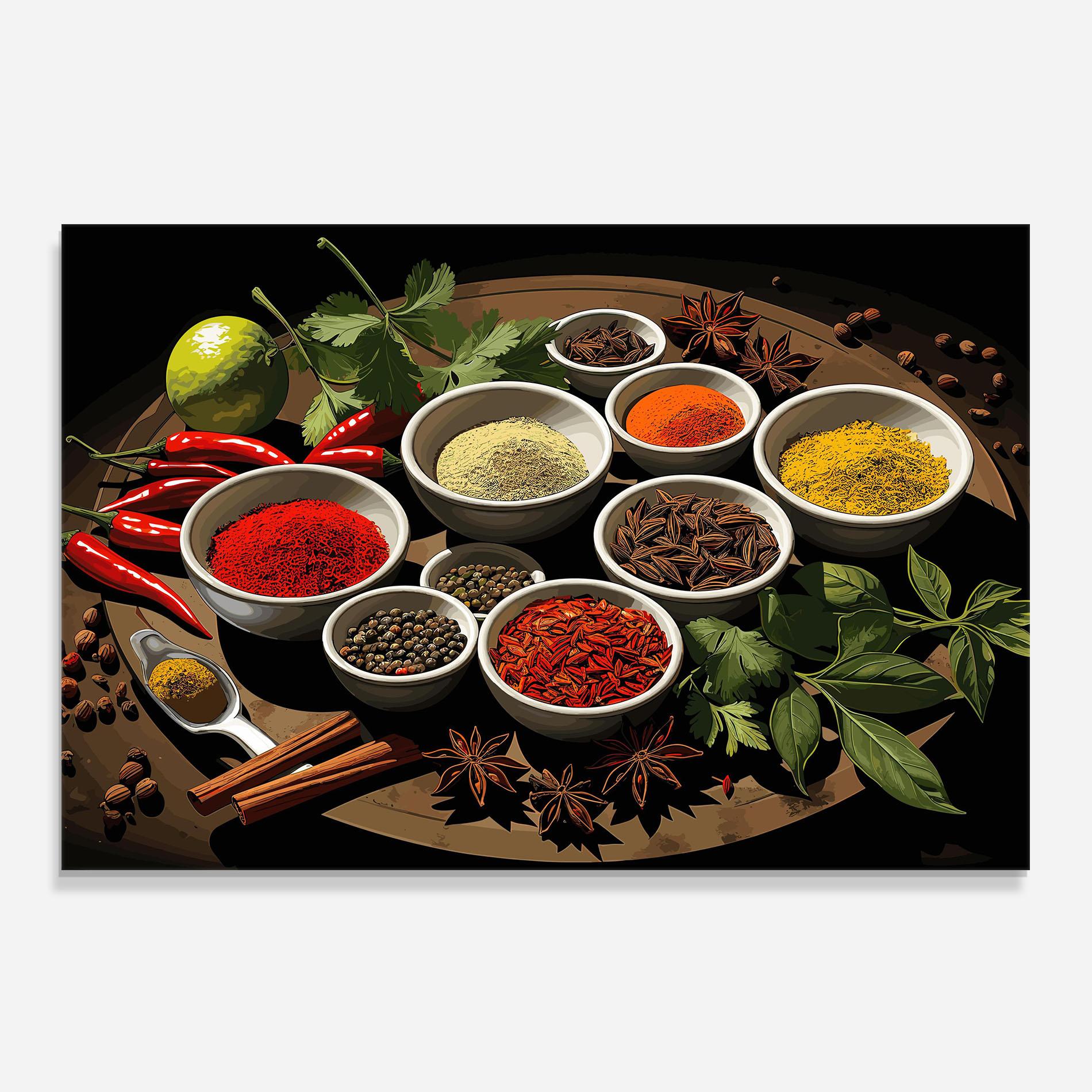 Küchenrückwand Glas Colorful Seasonings mockup 0