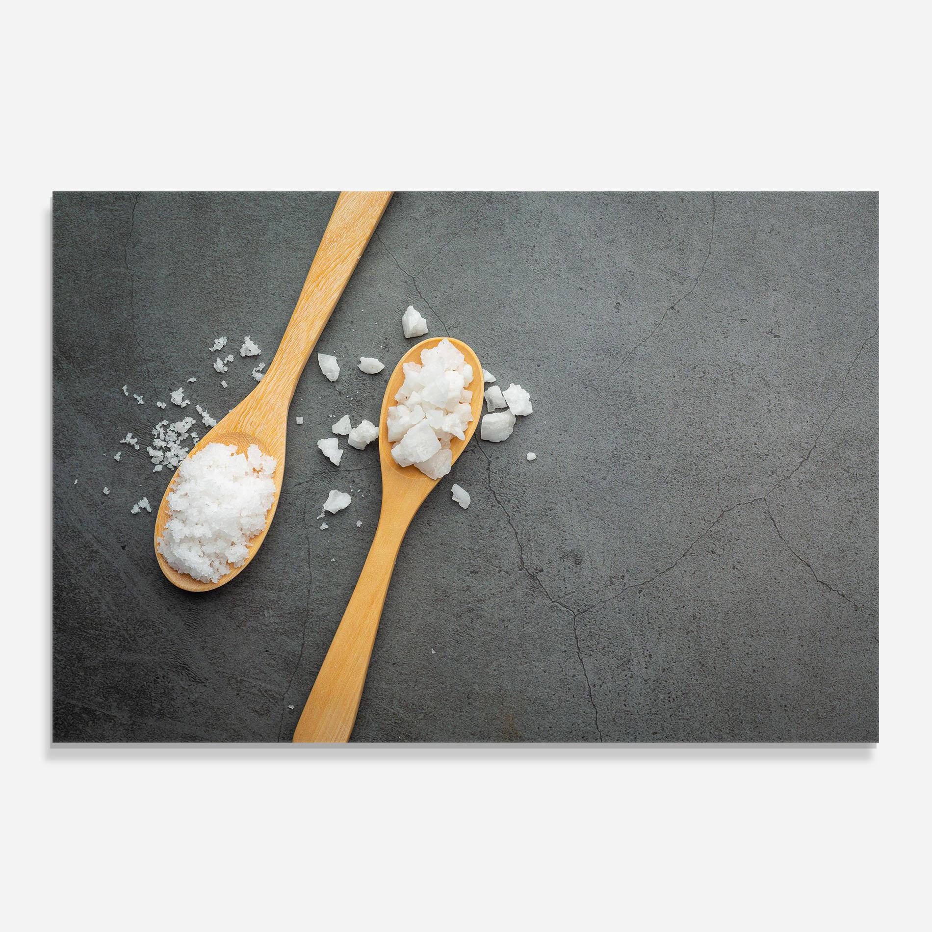 Küchenrückwand Glas Salt Wooden Spoon mockup 0