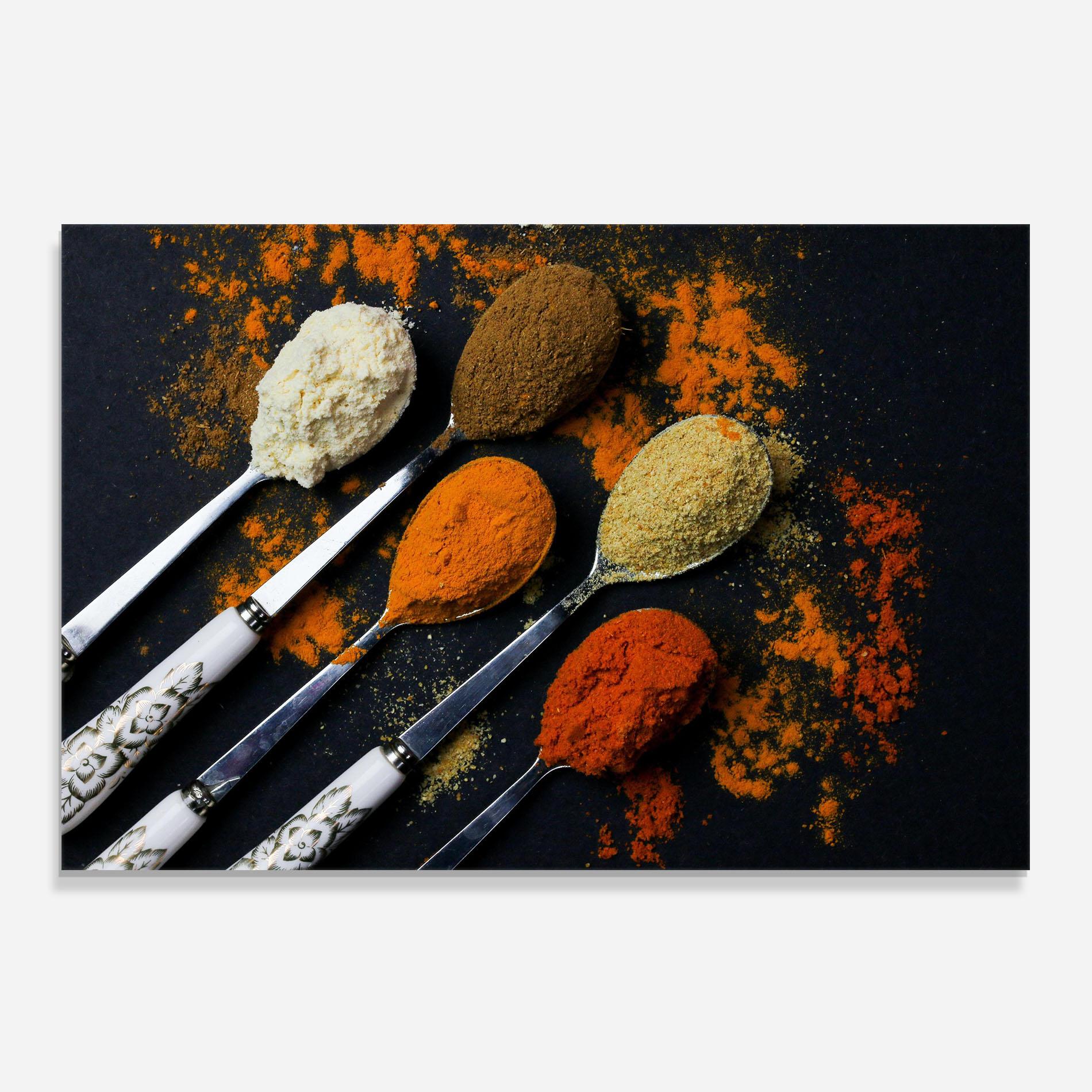Küchenrückwand Glas Spoons With Spices mockup 0