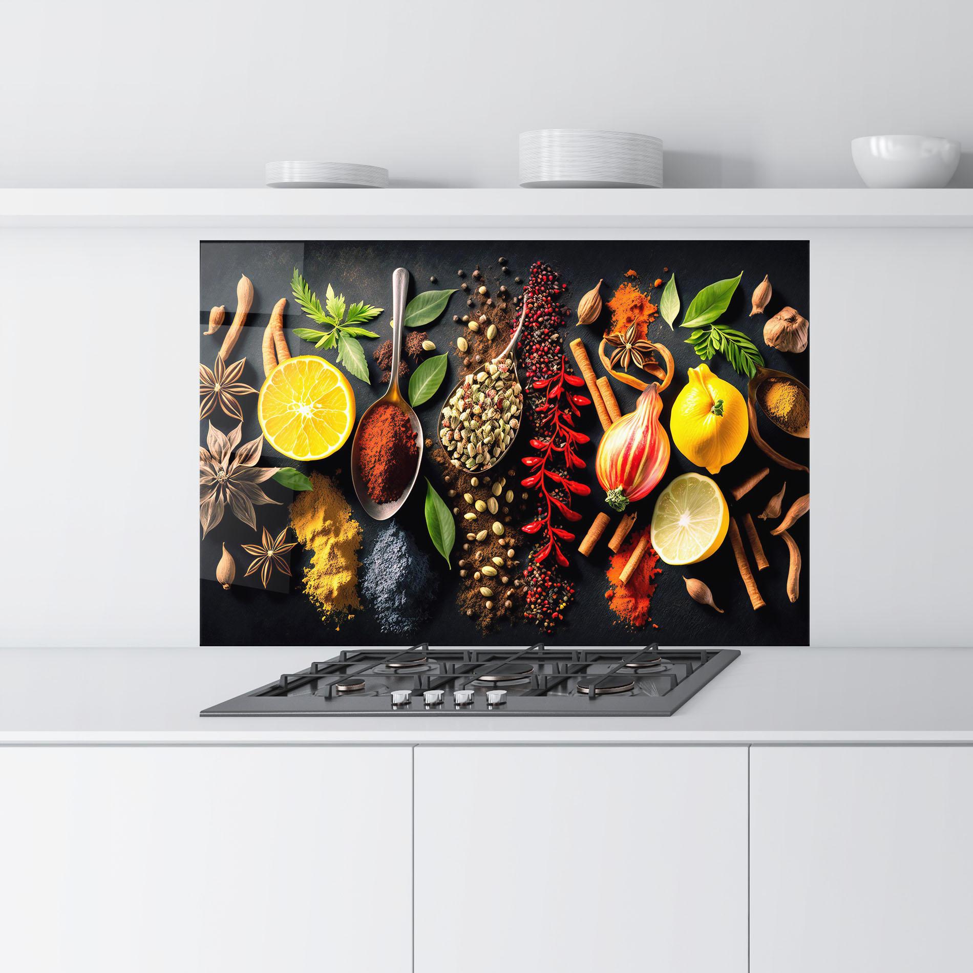 Küchenrückwand Glas Closeup Pices mockup 9