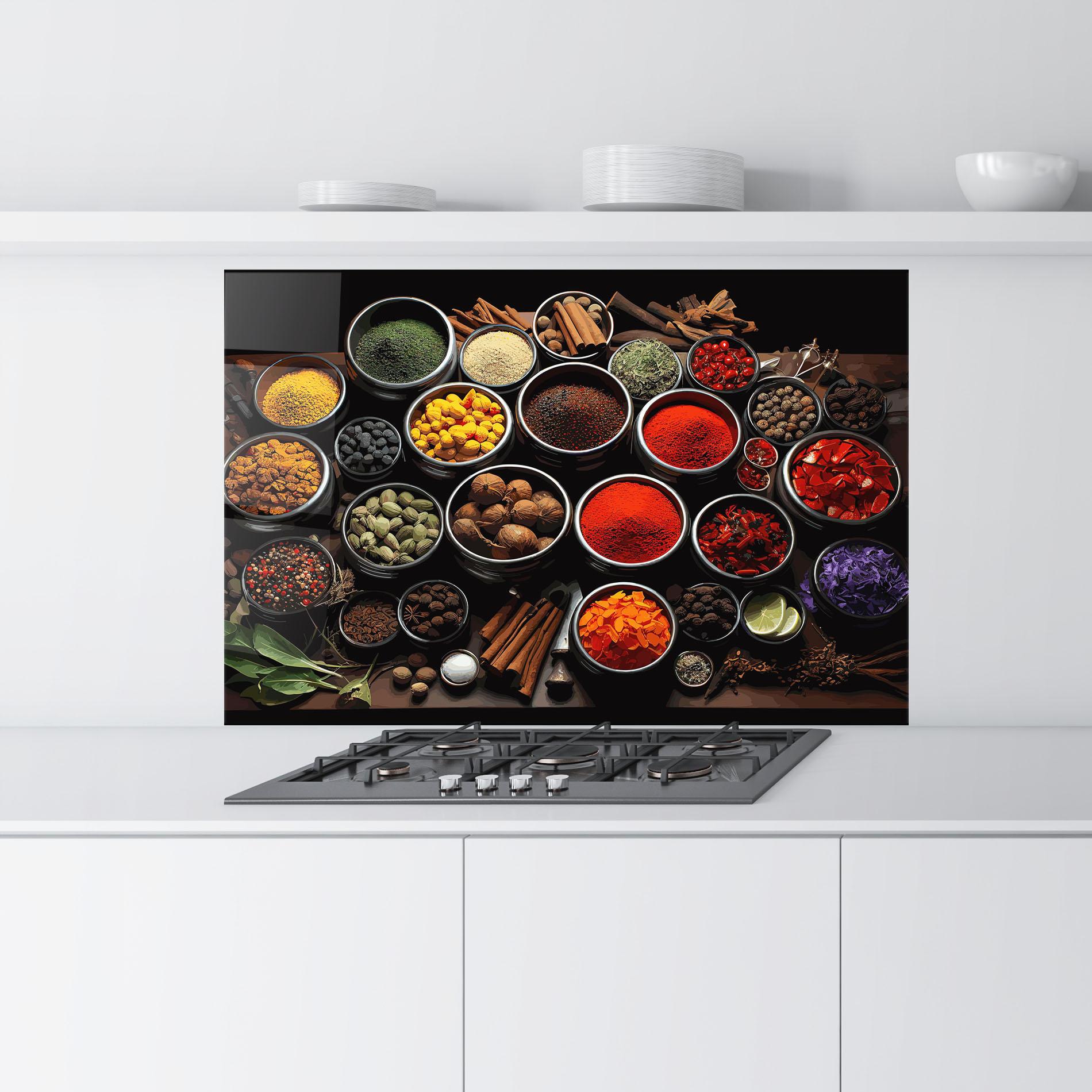 Küchenrückwand Glas Colorful Herbs Art mockup 9