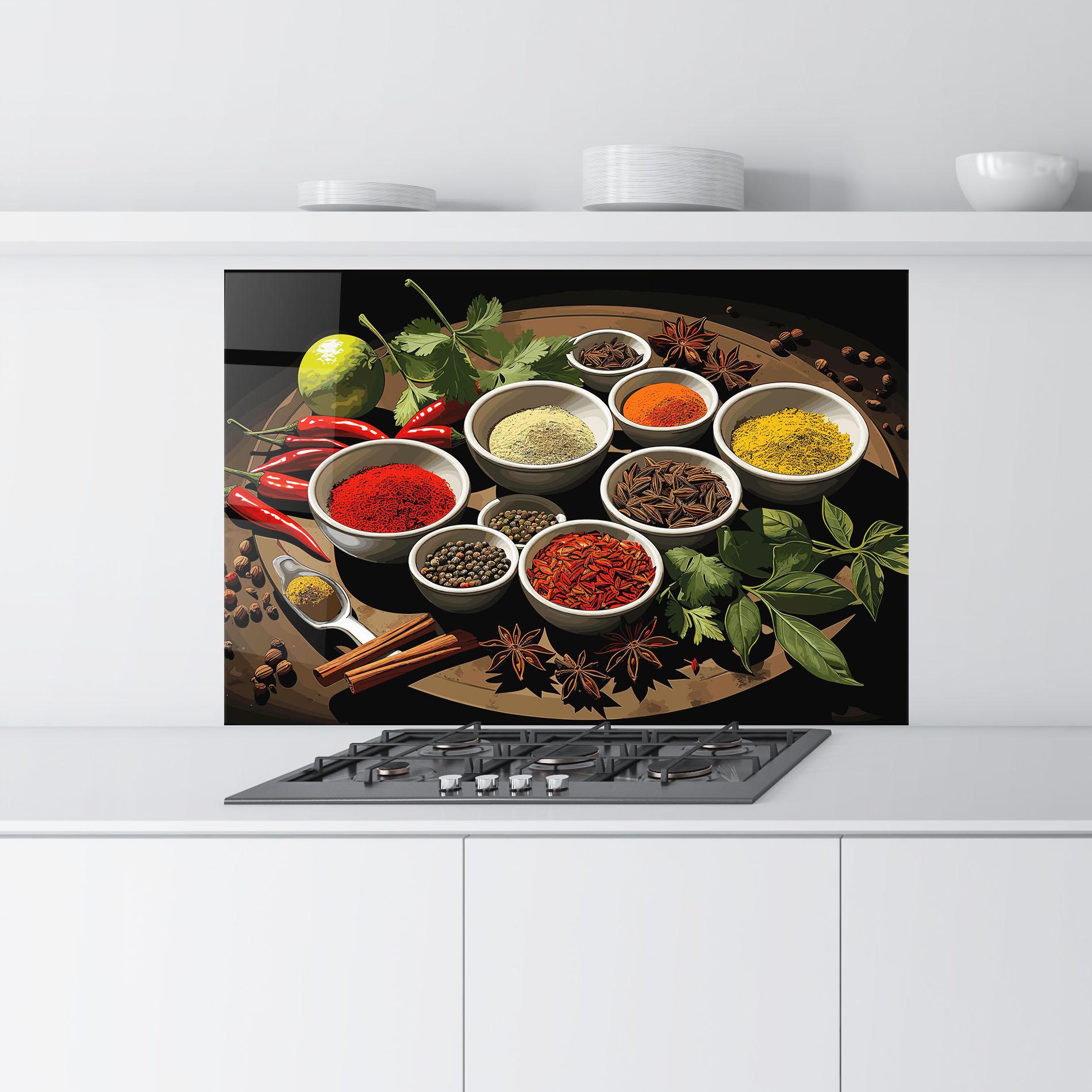 Küchenrückwand Glas Colorful Seasonings mockup 9