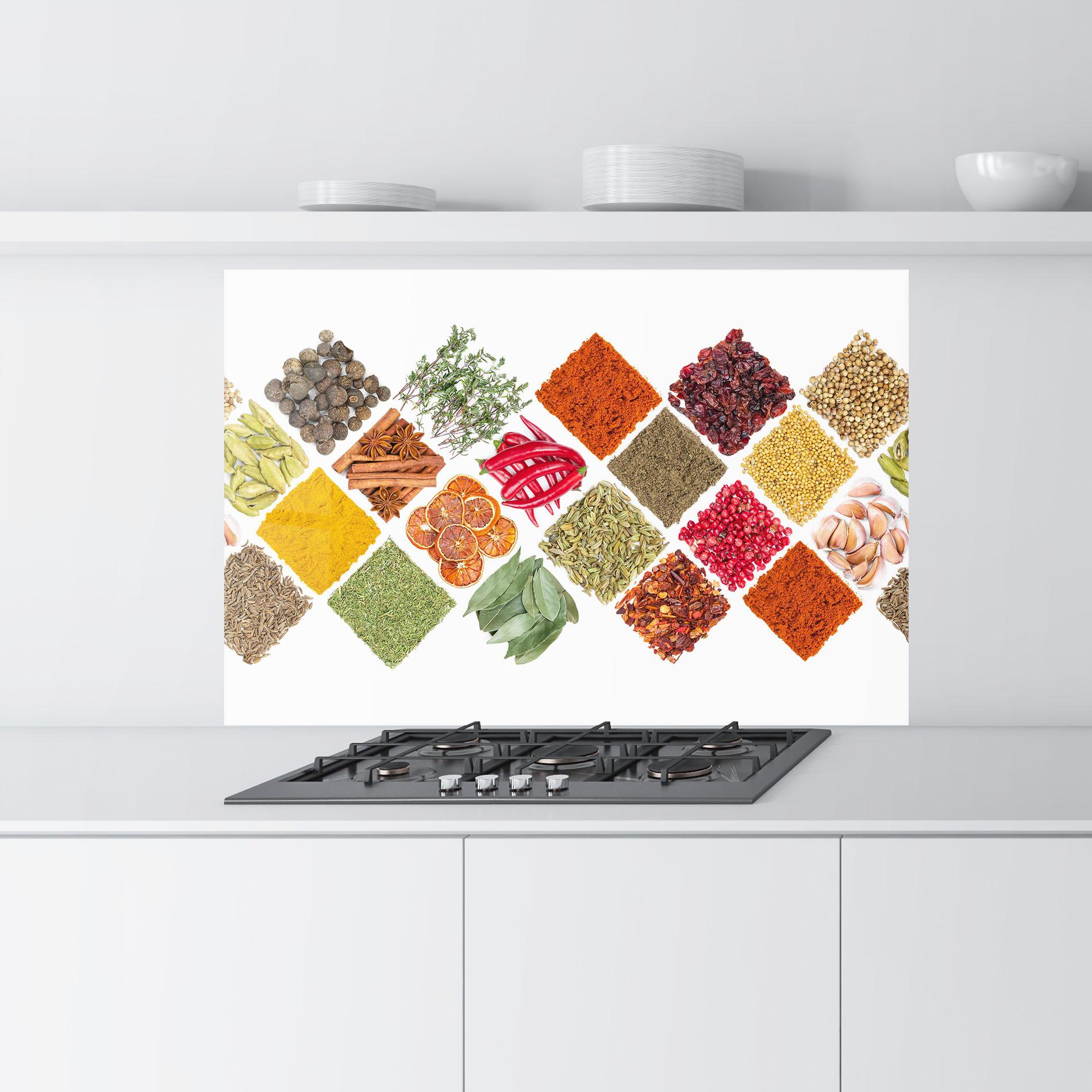 Küchenrückwand Glas Horizontal Pattern Spices mockup 9