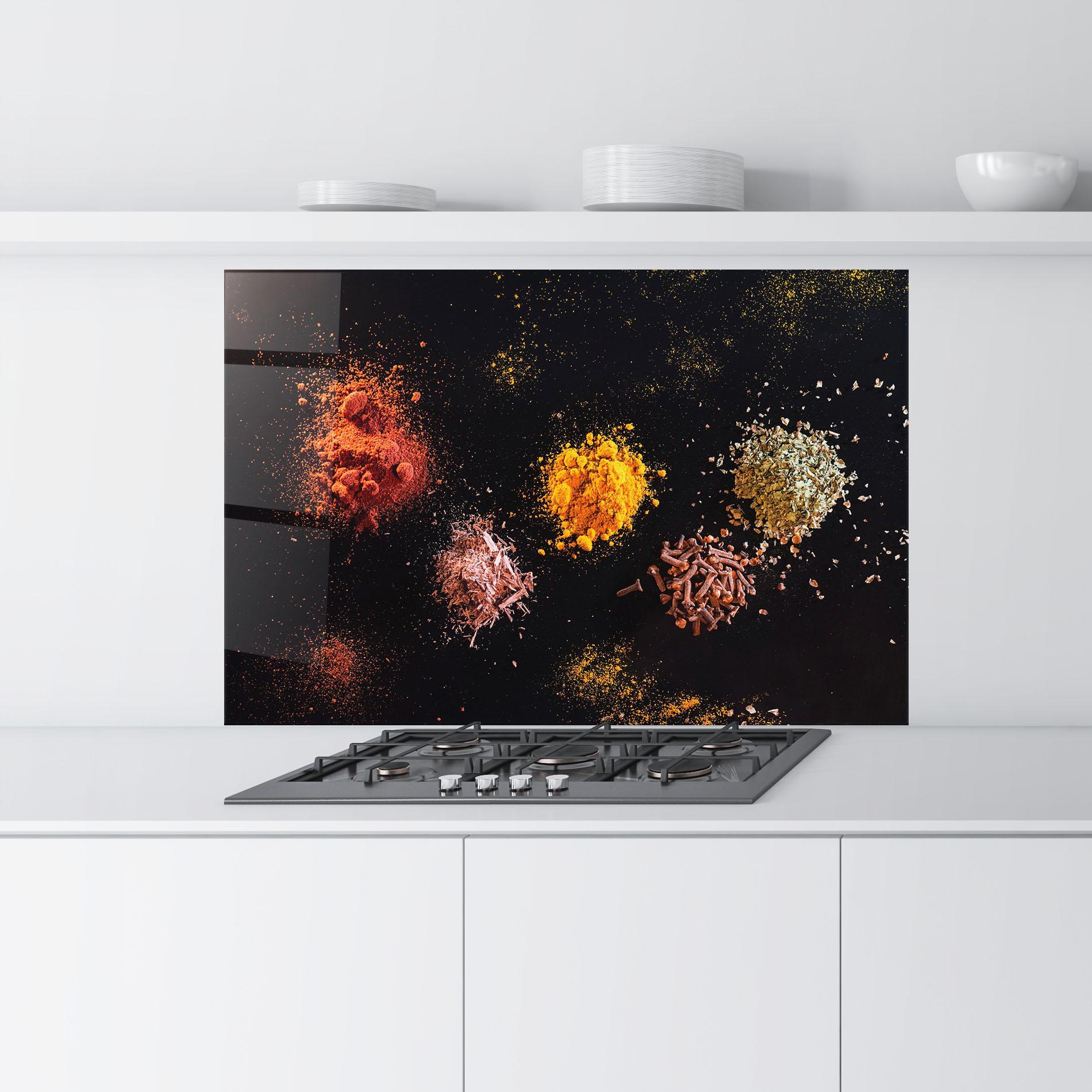 Küchenrückwand Glas Powder On Black mockup 9