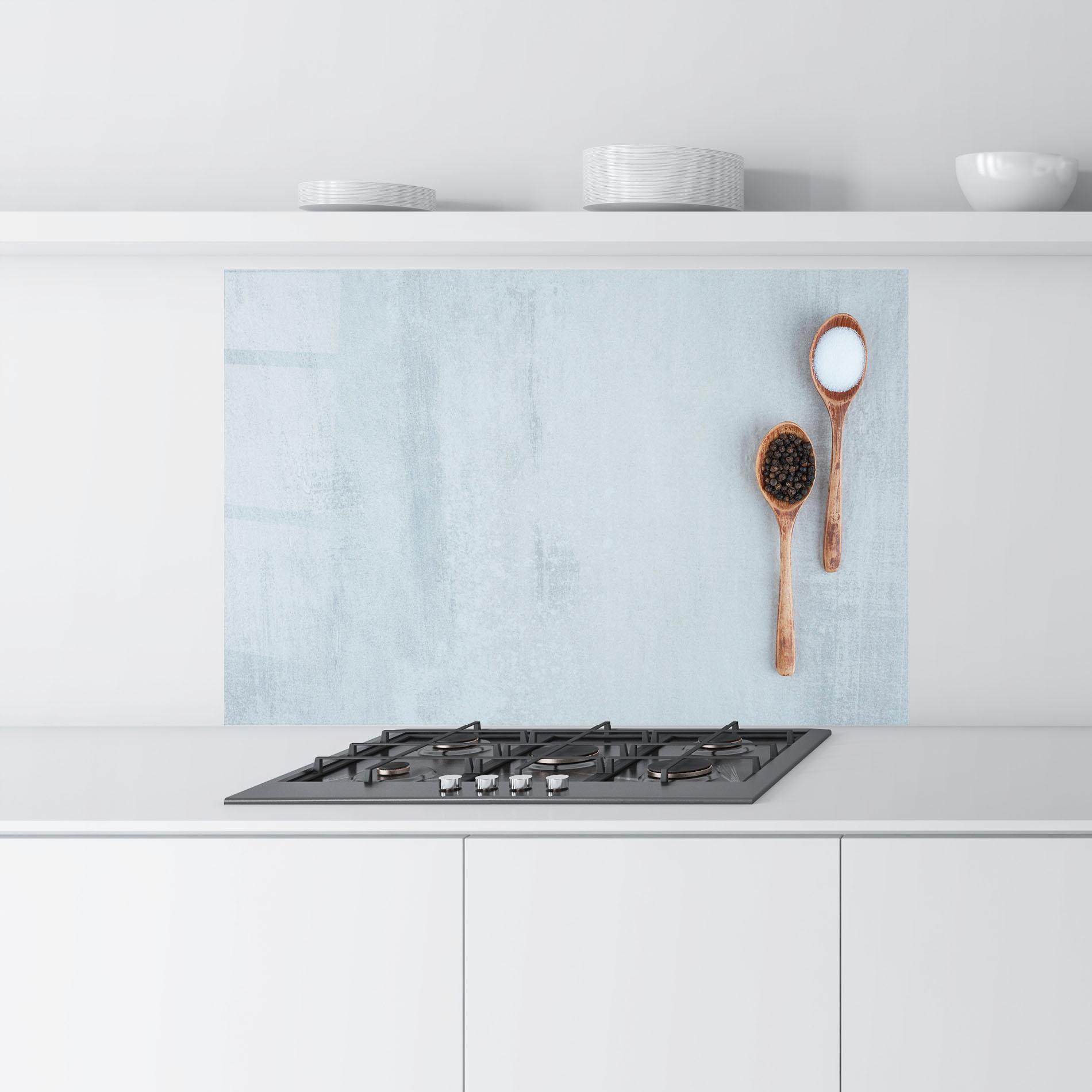 Küchenrückwand Glas Salt Pepper Spoons mockup 9