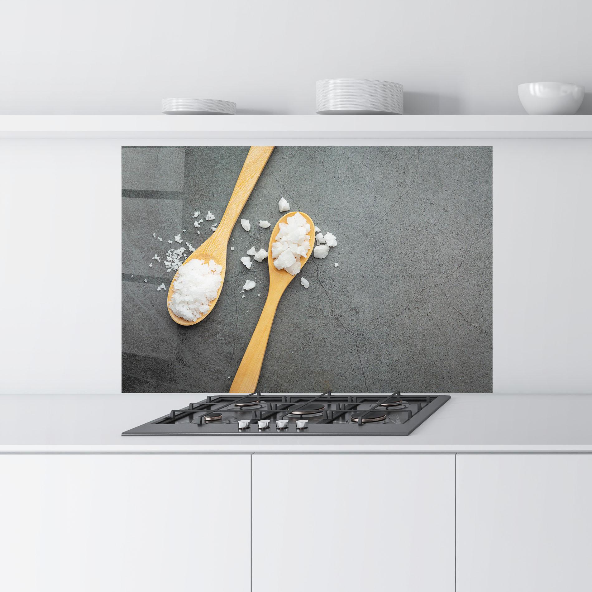 Küchenrückwand Glas Salt Wooden Spoon mockup 9