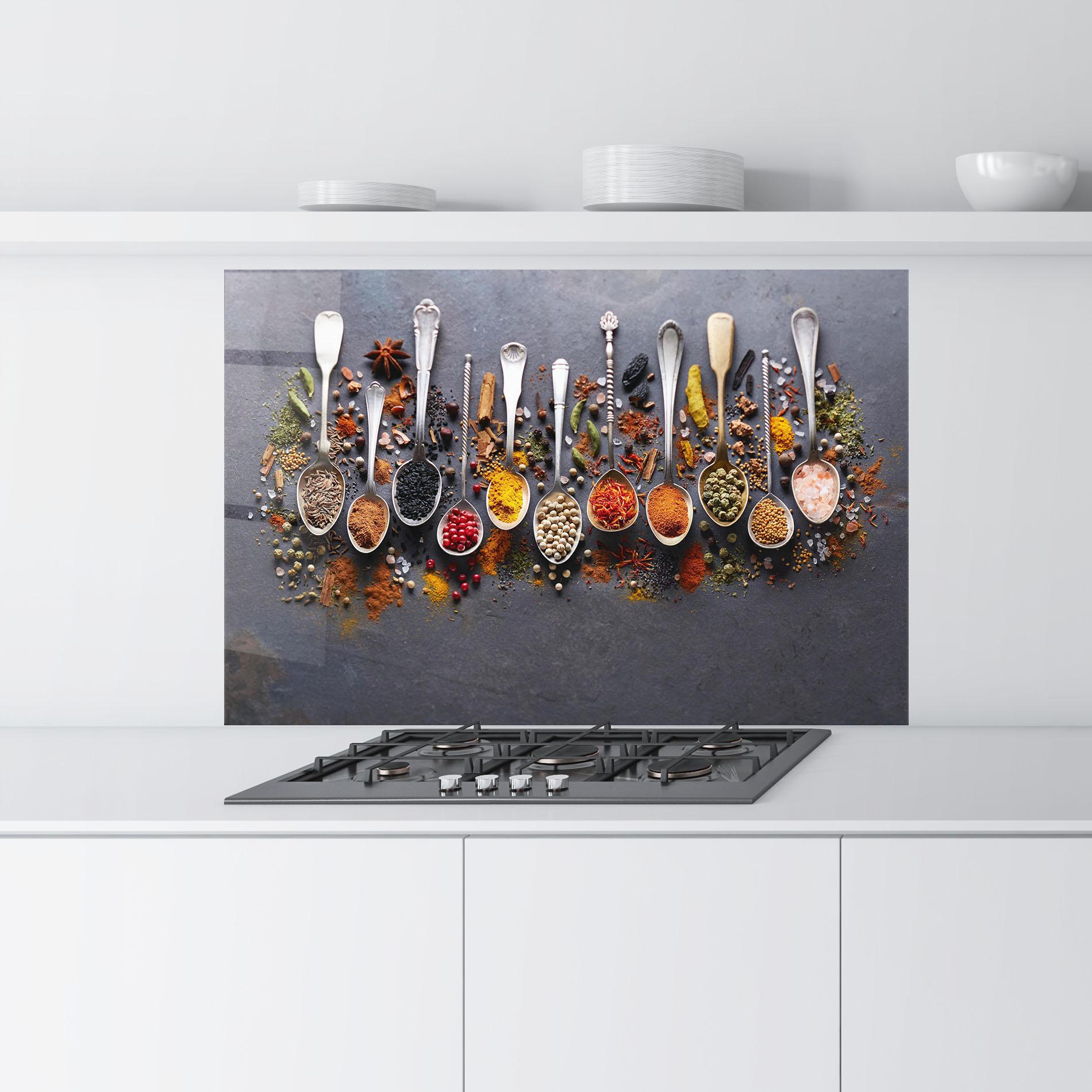 Küchenrückwand Glas Spices Black Board mockup 9