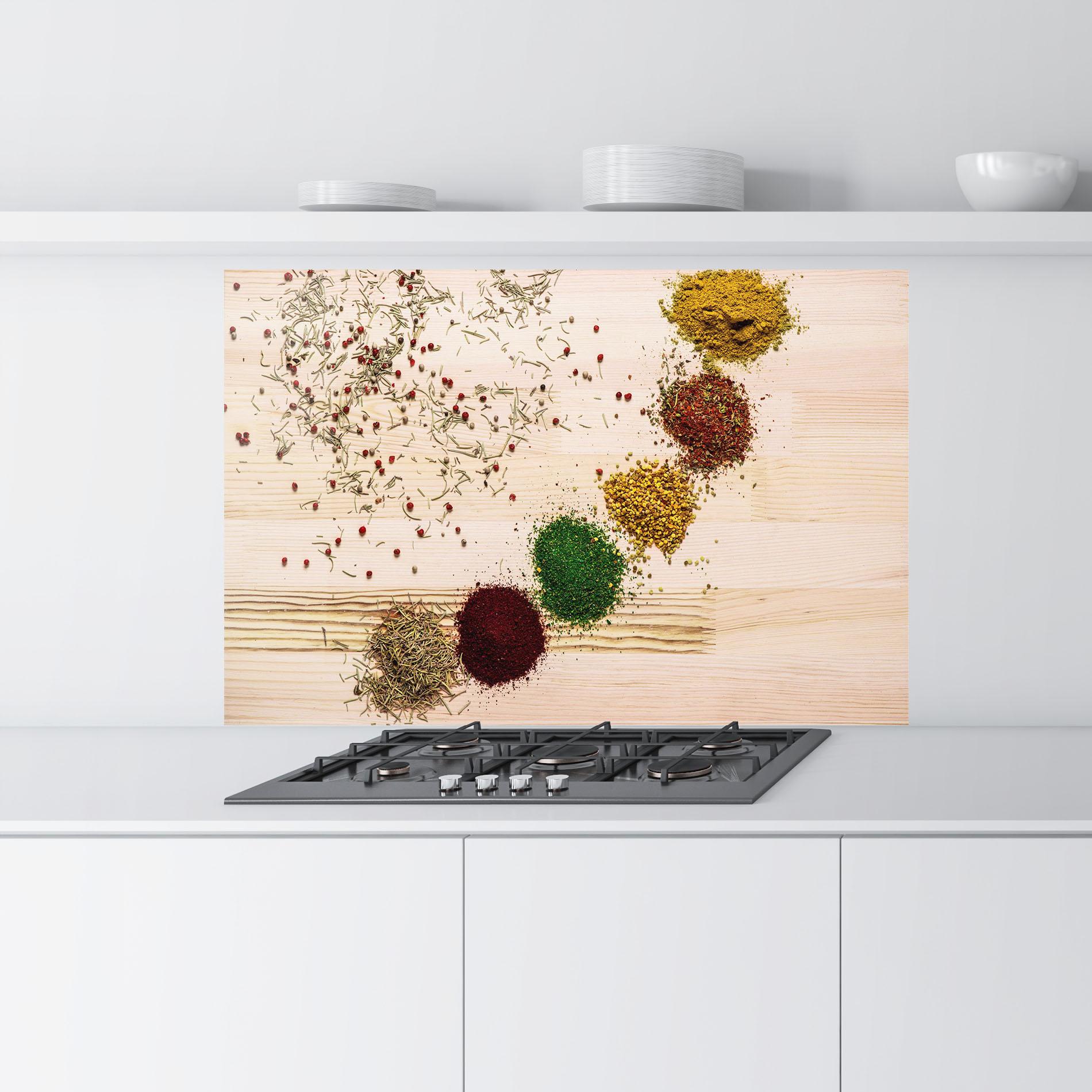 Küchenrückwand Glas Spices Wooden Table mockup 9