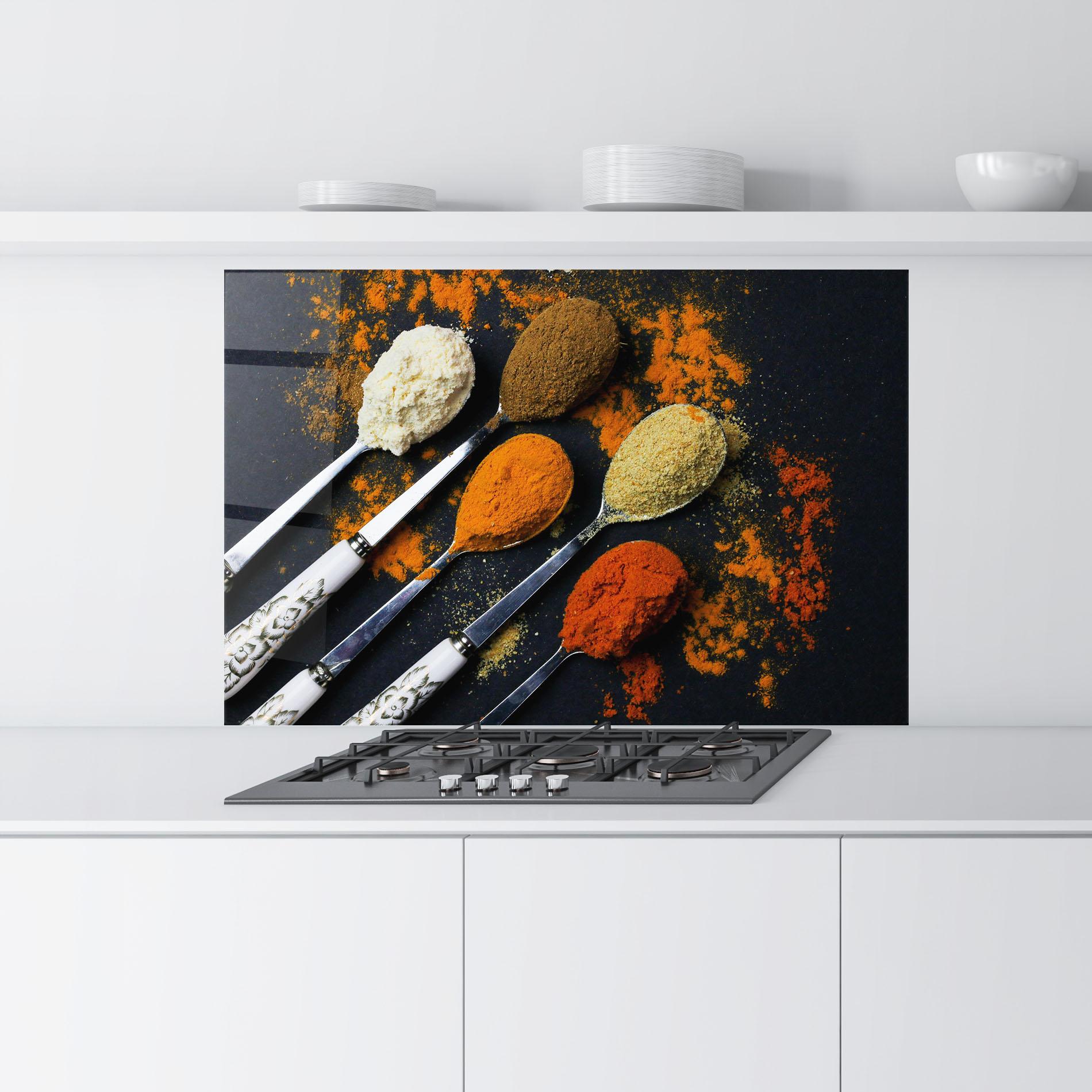 Küchenrückwand Glas Spoons With Spices mockup 9