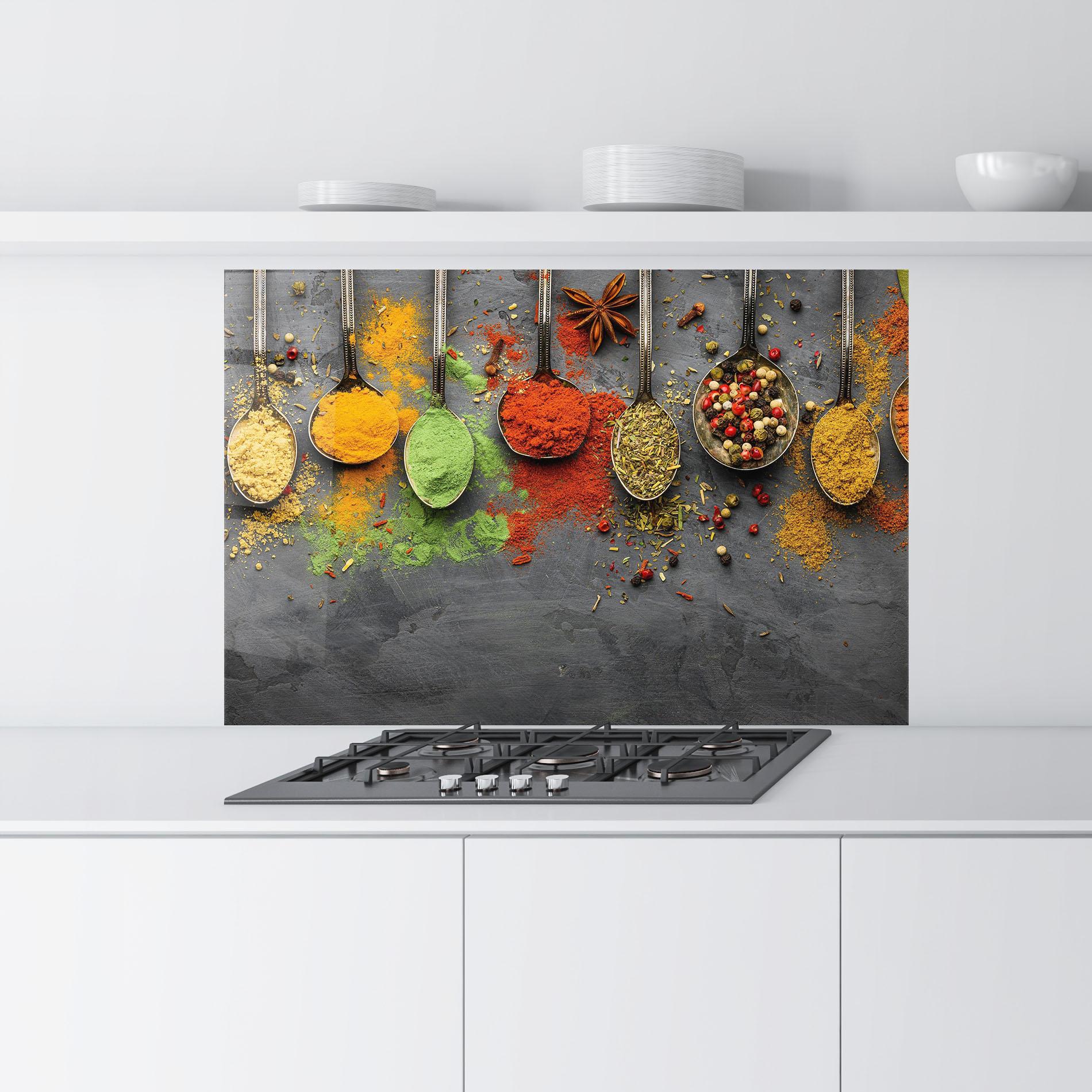 Küchenrückwand Glas Various Seasonings mockup 9