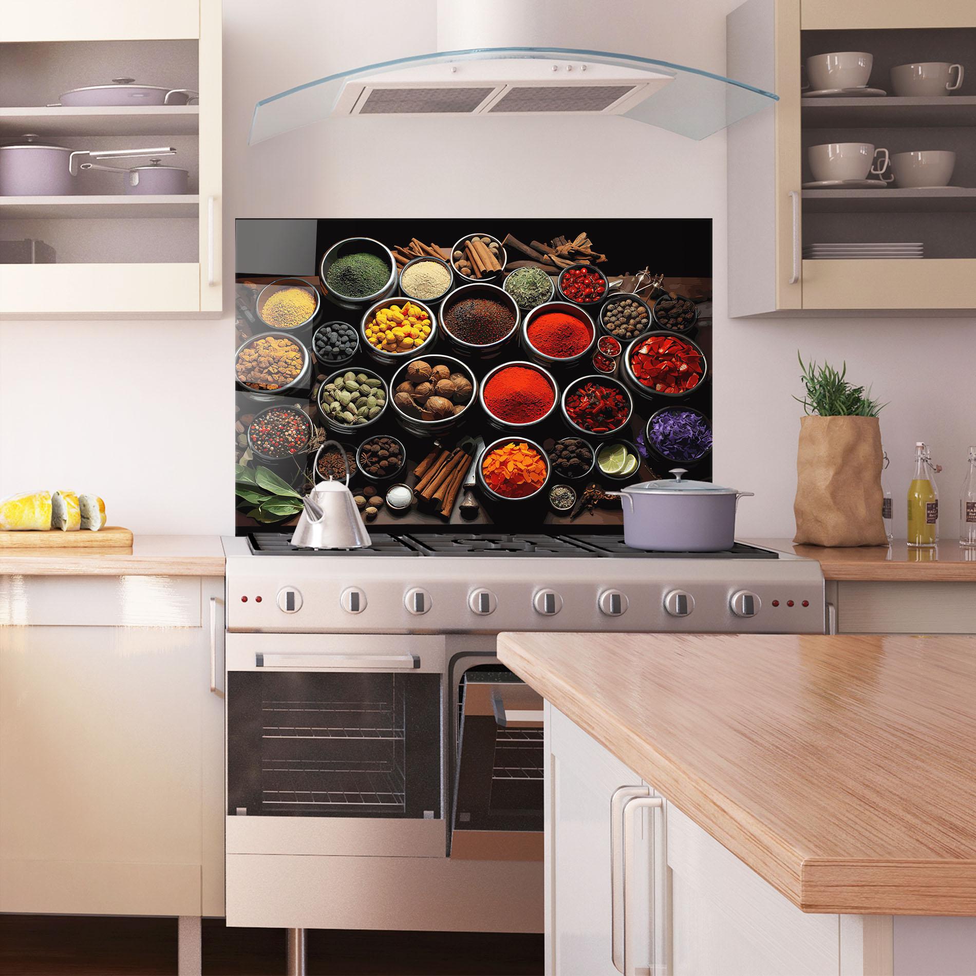 Küchenrückwand Glas Colorful Herbs Art mockup 1
