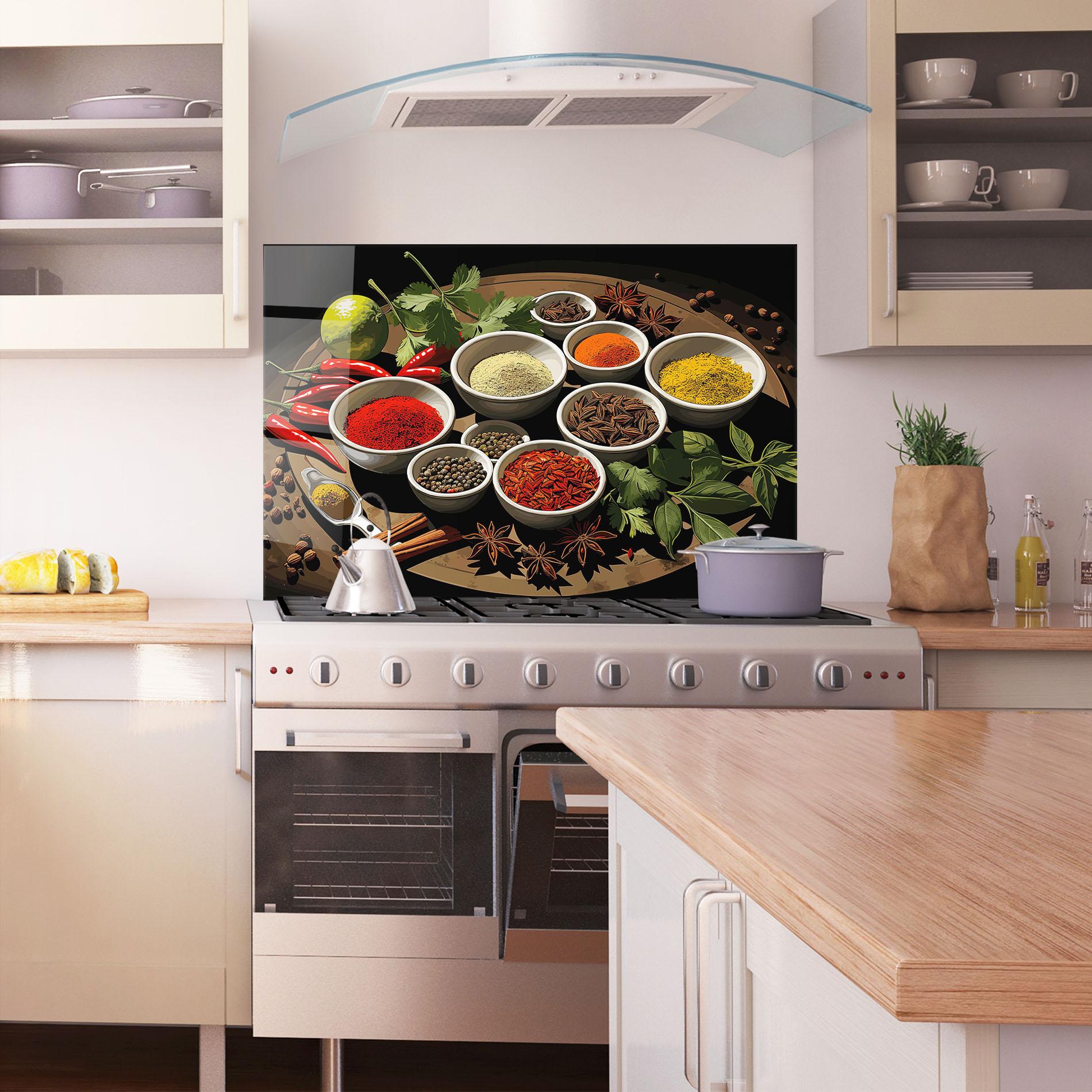 Küchenrückwand Glas Colorful Seasonings mockup 1