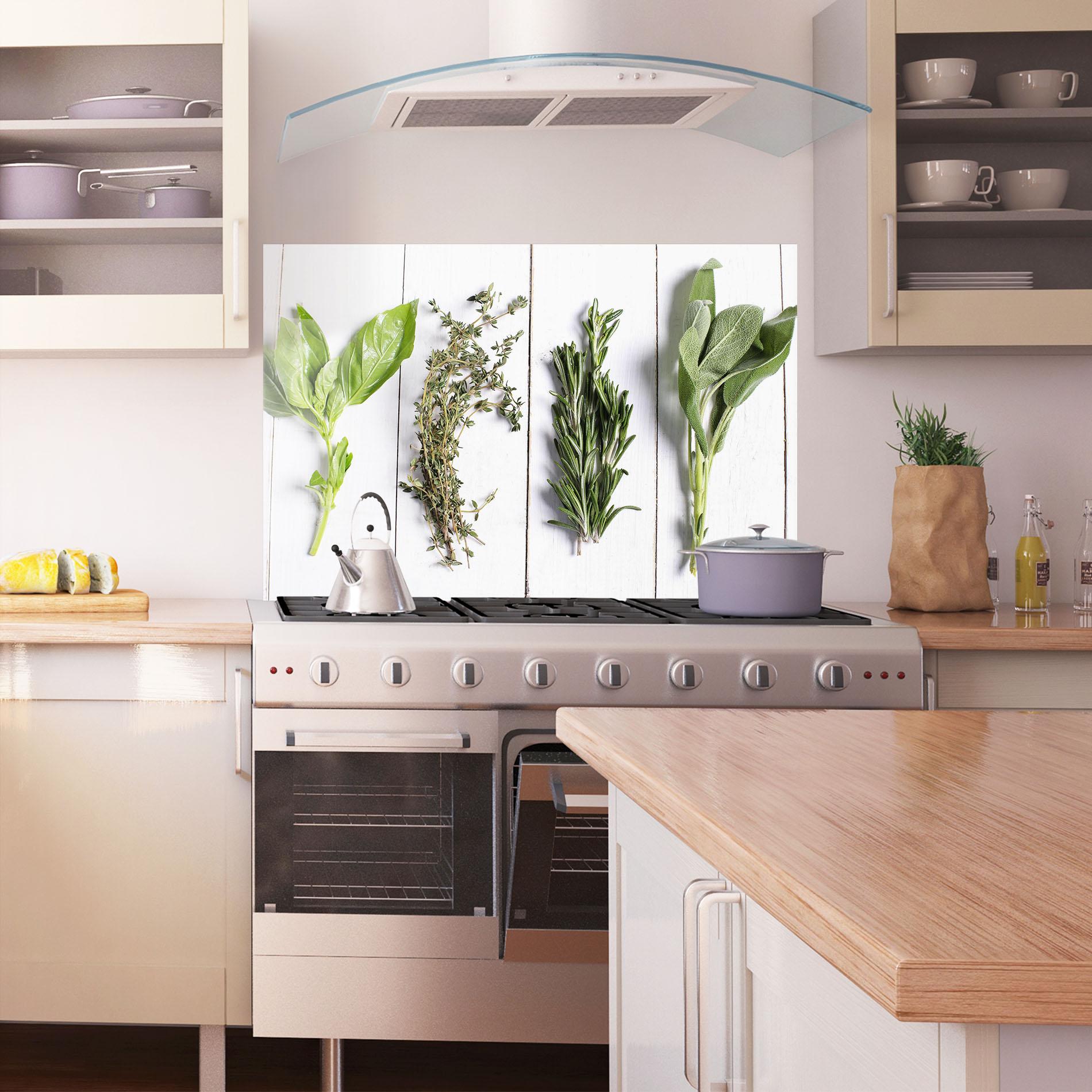 Küchenrückwand Glas Different Herbs mockup 1