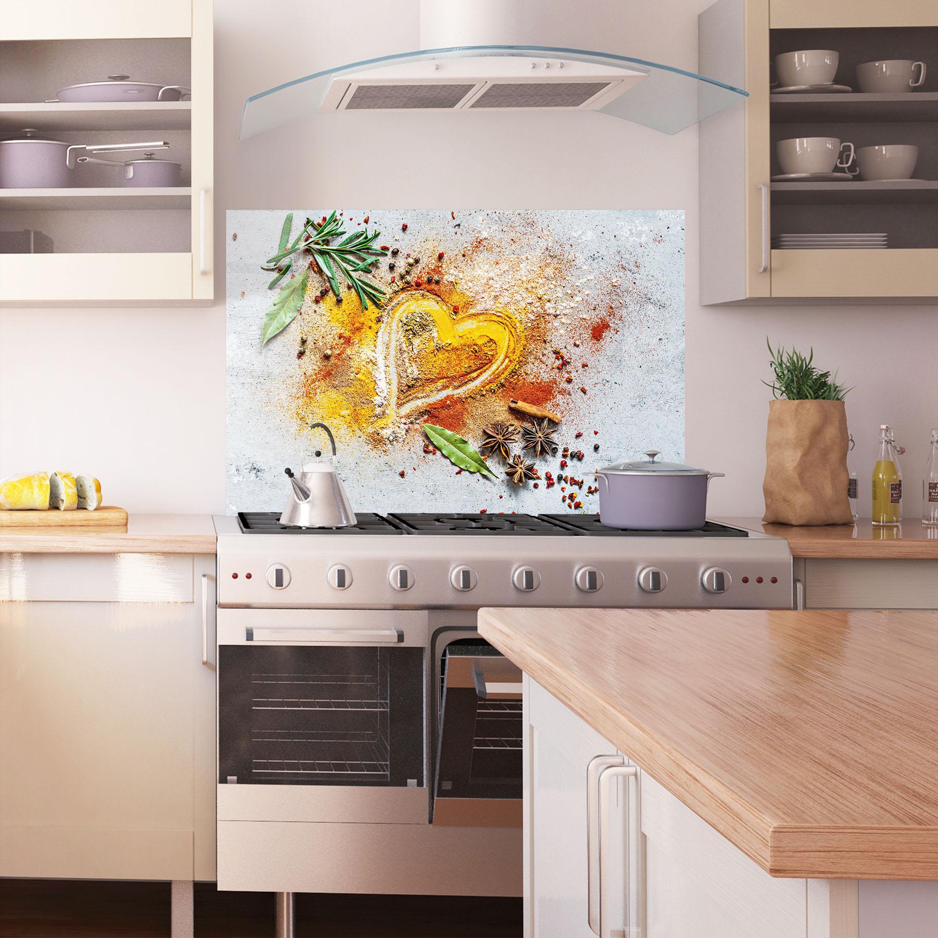 Küchenrückwand Glas Heart Spice Powders mockup 1