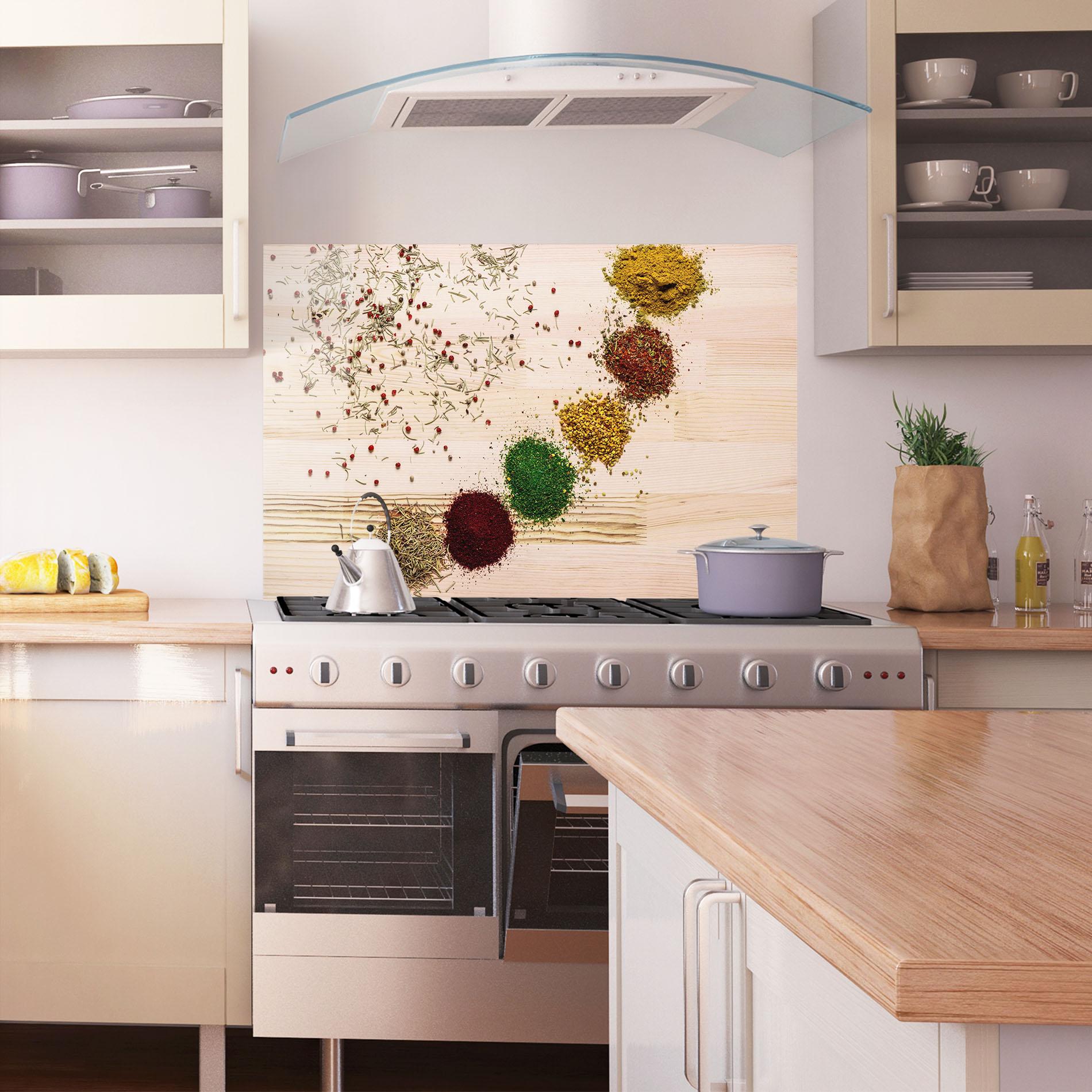 Küchenrückwand Glas Spices Wooden Table mockup 1