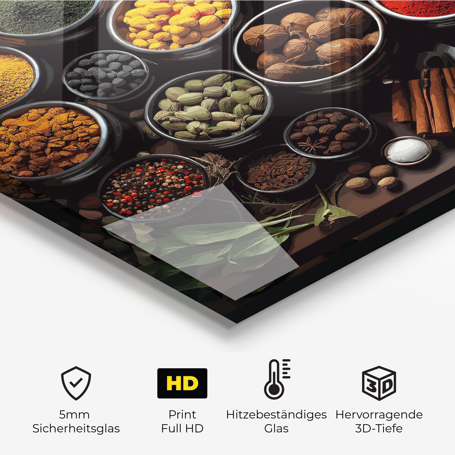 Küchenrückwand Glas Colorful Herbs Art mockup 2