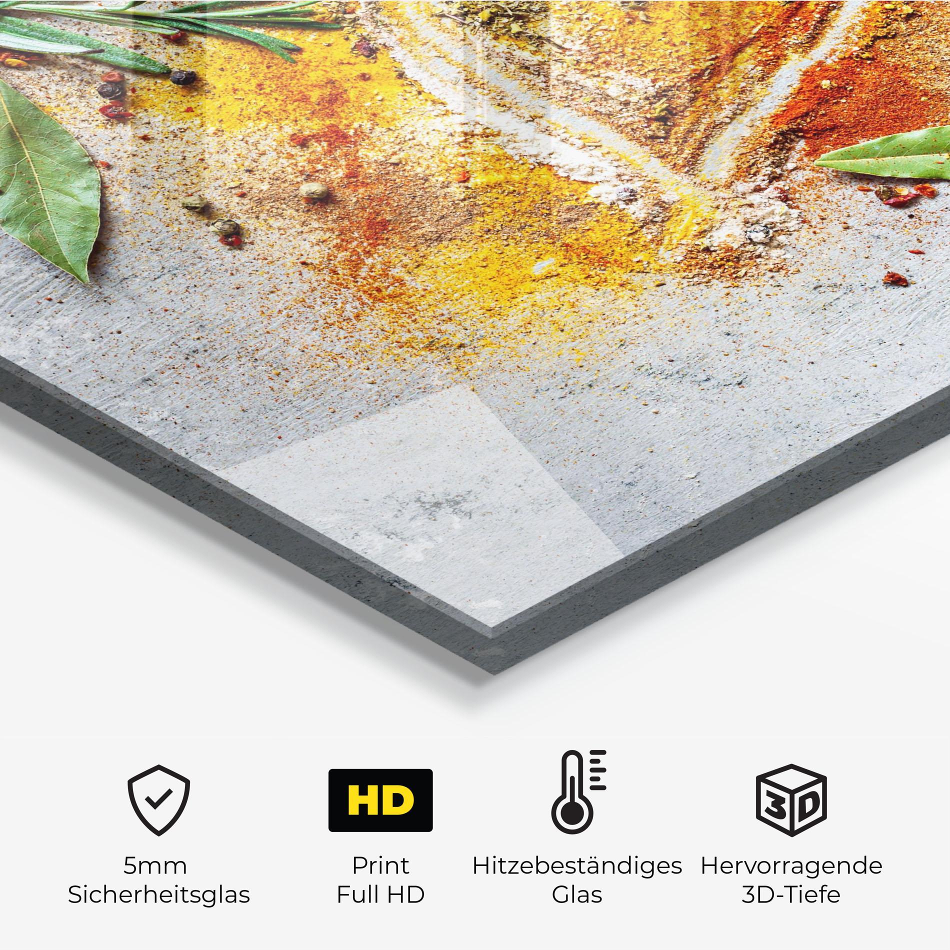 Küchenrückwand Glas Heart Spice Powders mockup 2