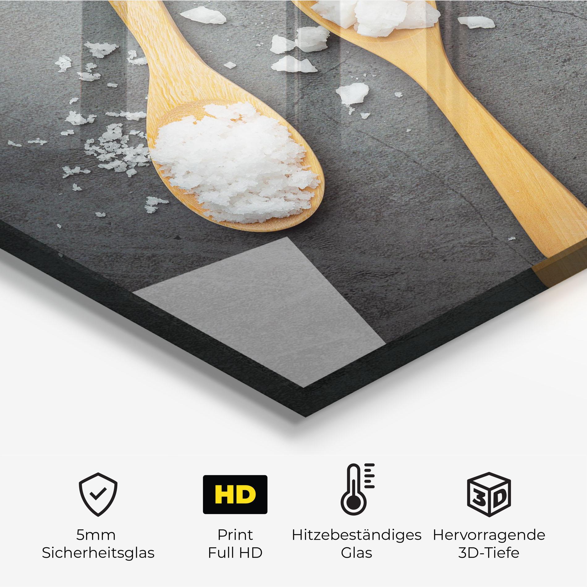 Küchenrückwand Glas Salt Wooden Spoon mockup 2