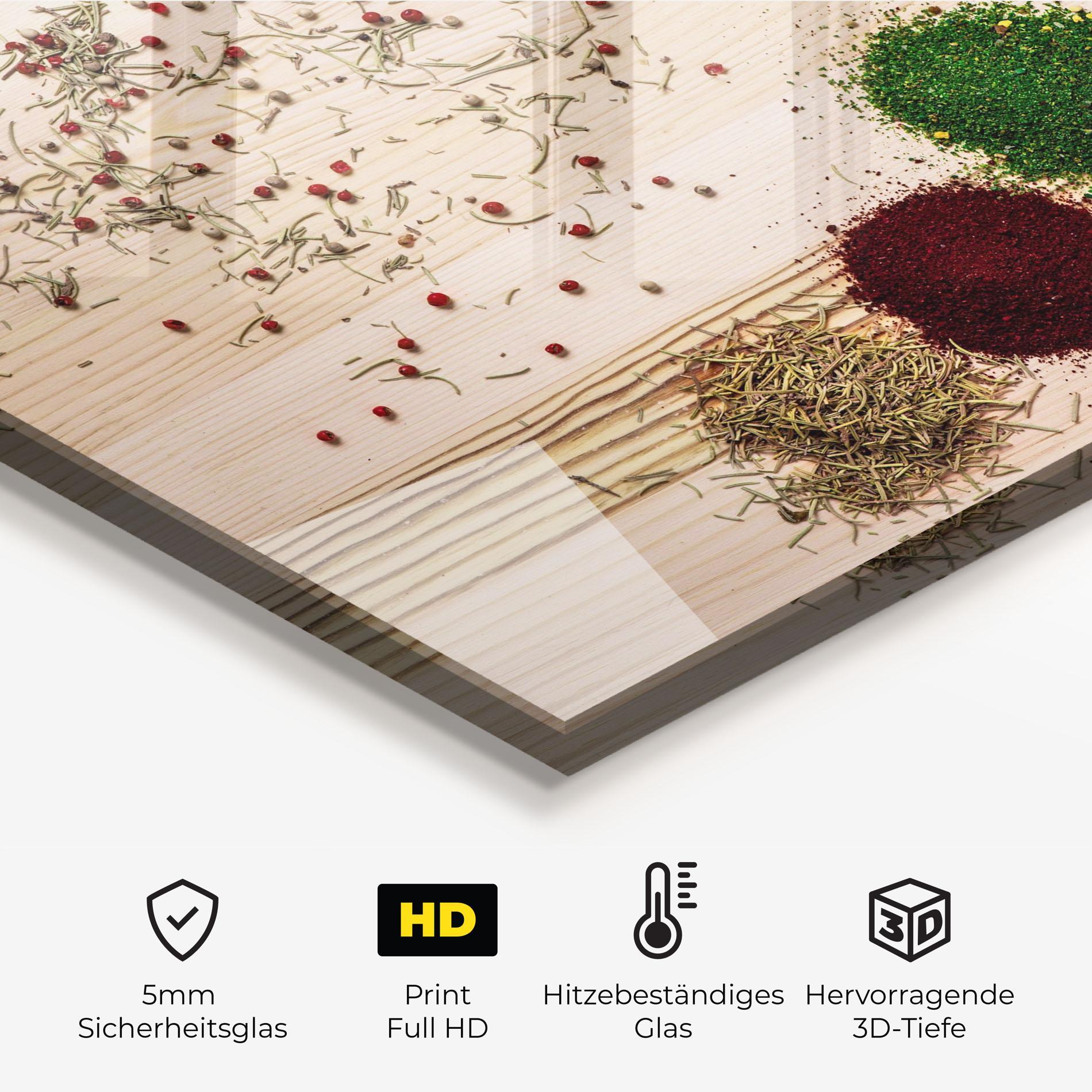 Küchenrückwand Glas Spices Wooden Table mockup 2