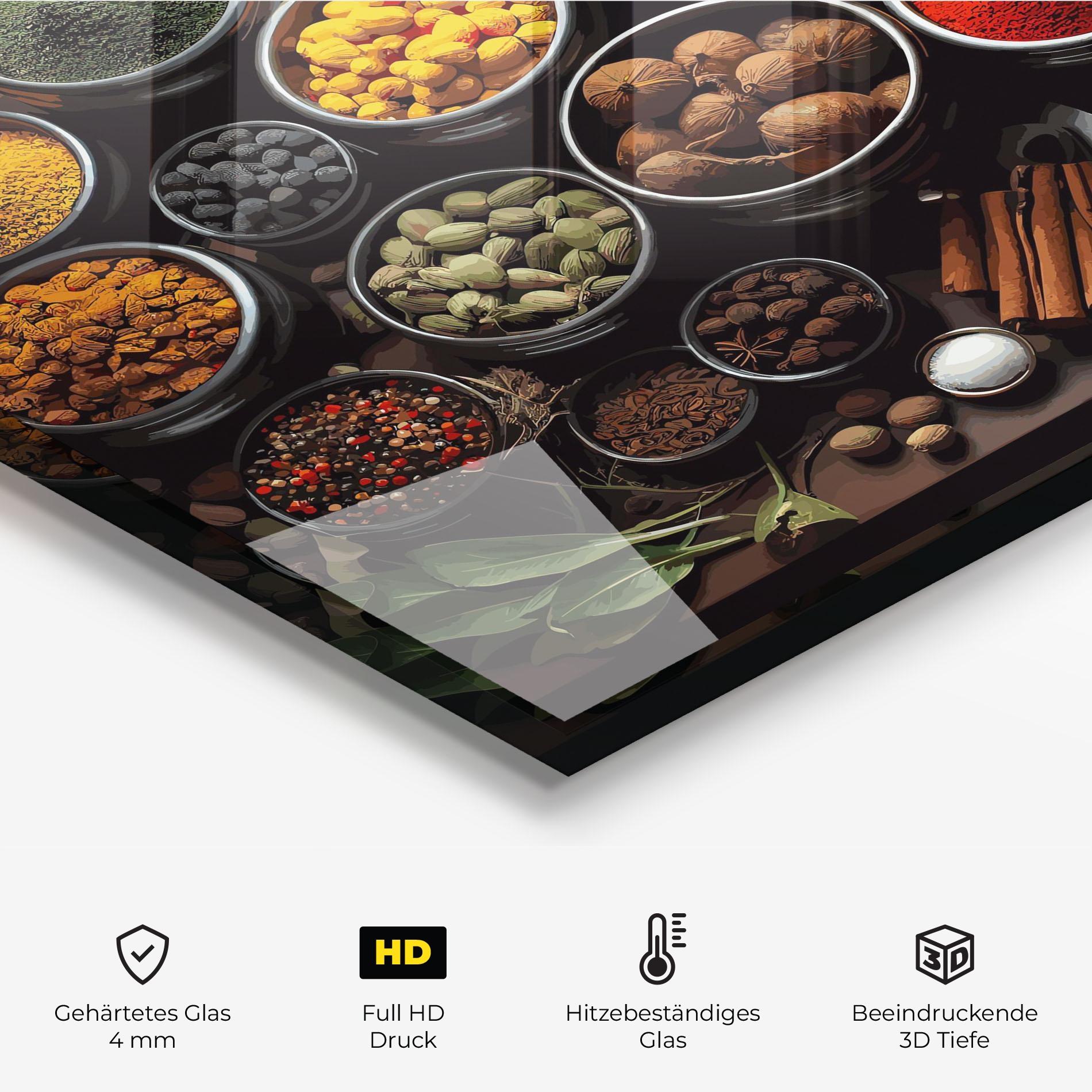 Küchenrückwand Glas Colorful Herbs Art mockup 2