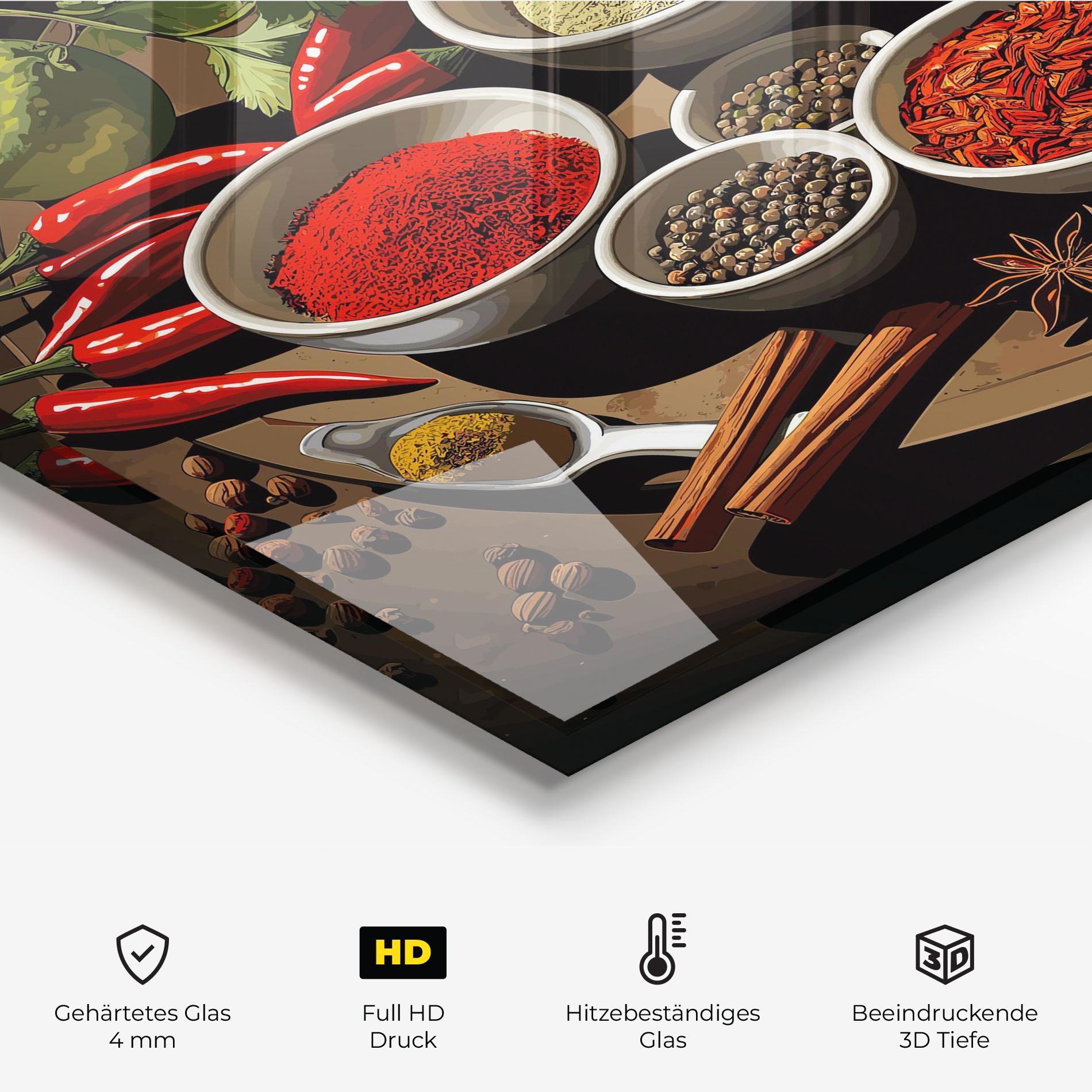 Küchenrückwand Glas Colorful Seasonings mockup 2