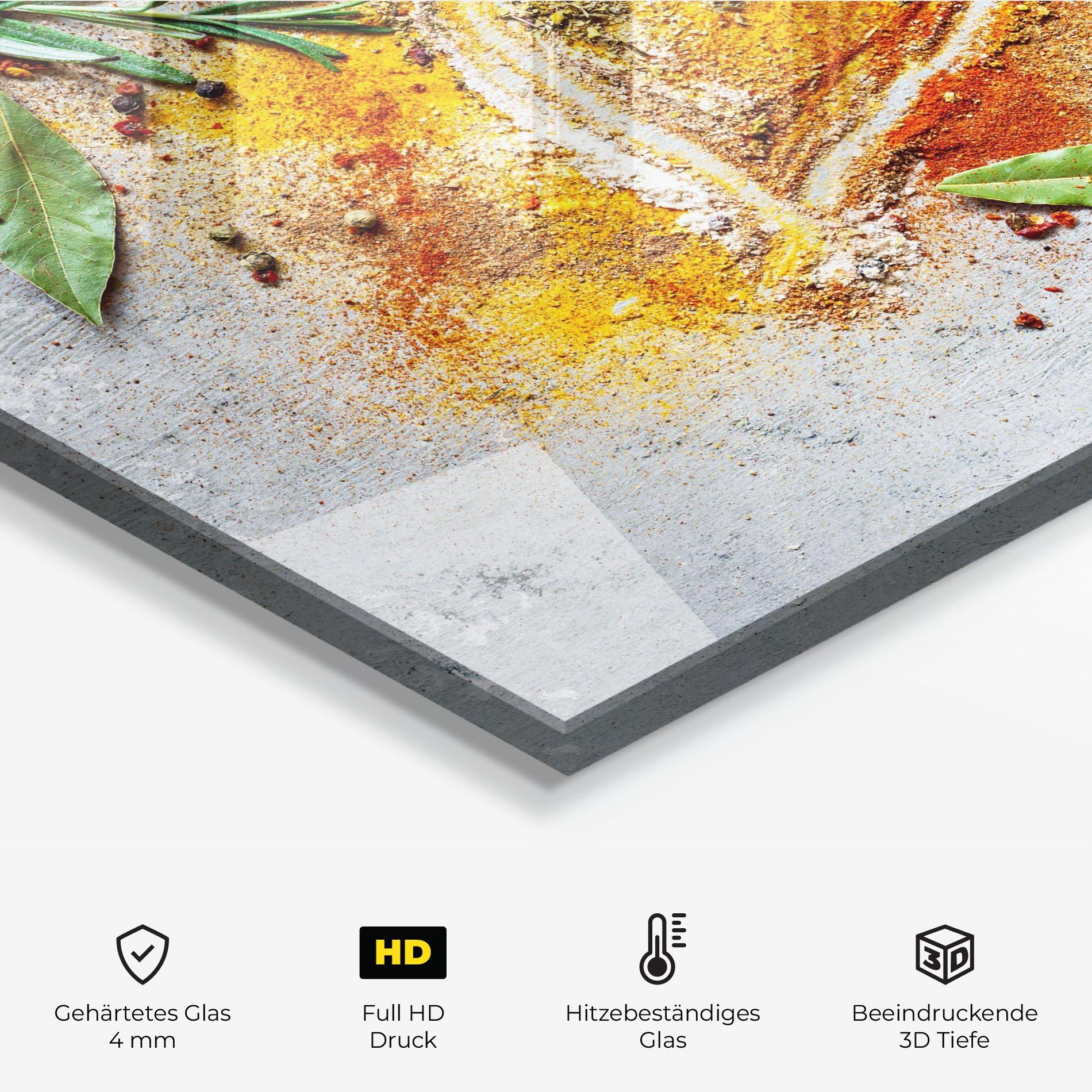 Küchenrückwand Glas Heart Spice Powders mockup 2