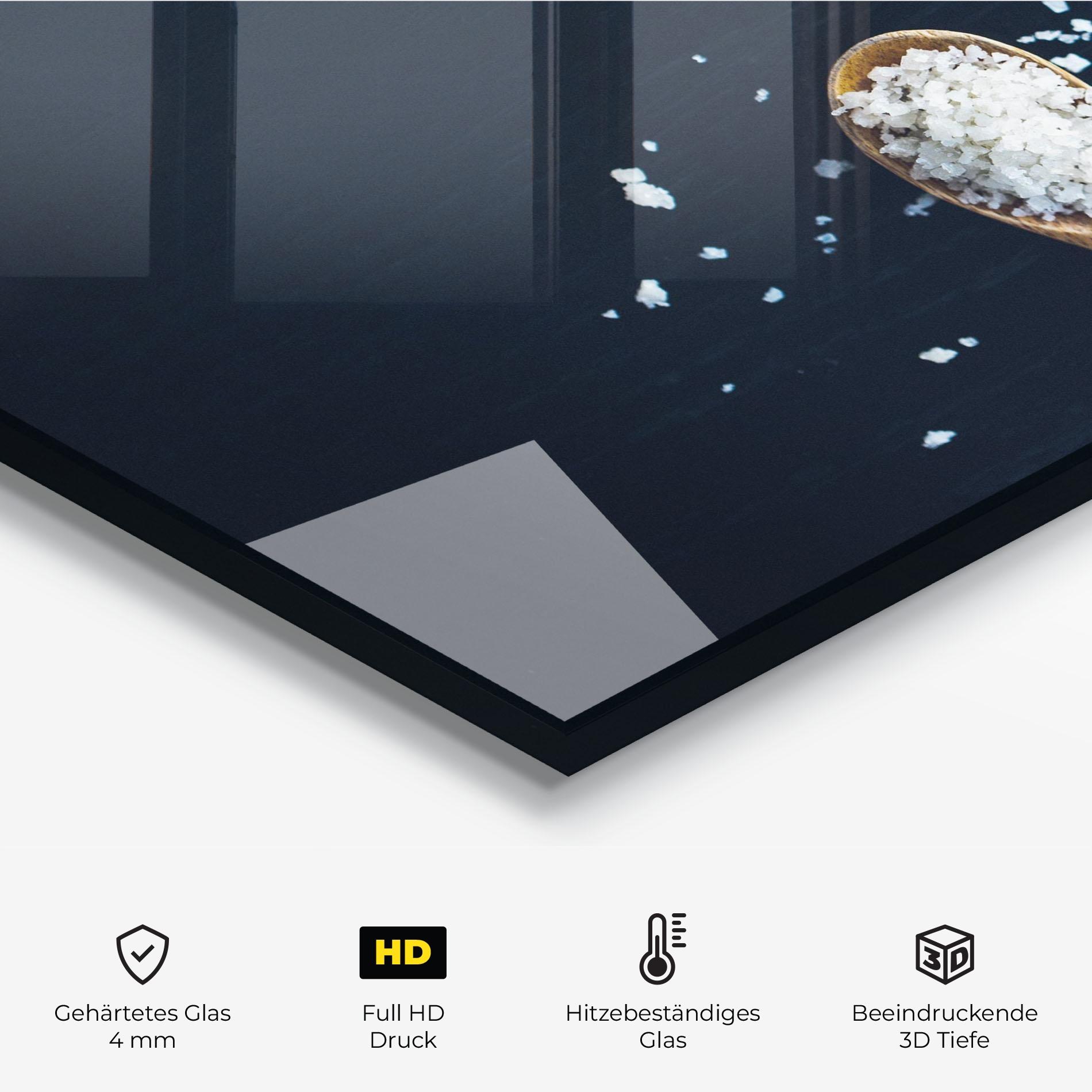 Küchenrückwand Glas Salt On Black mockup 2