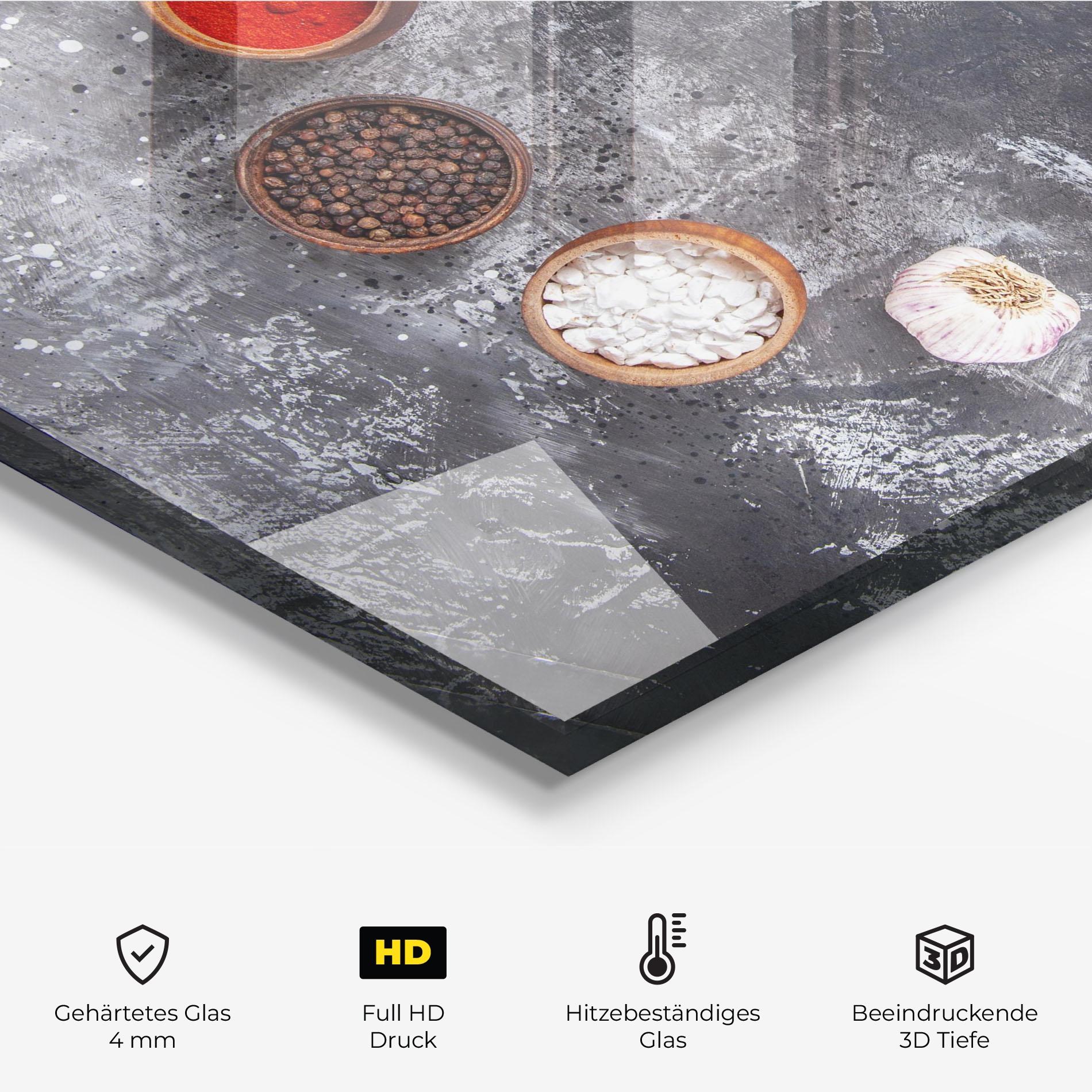 Küchenrückwand Glas Seasonings With Oil mockup 2