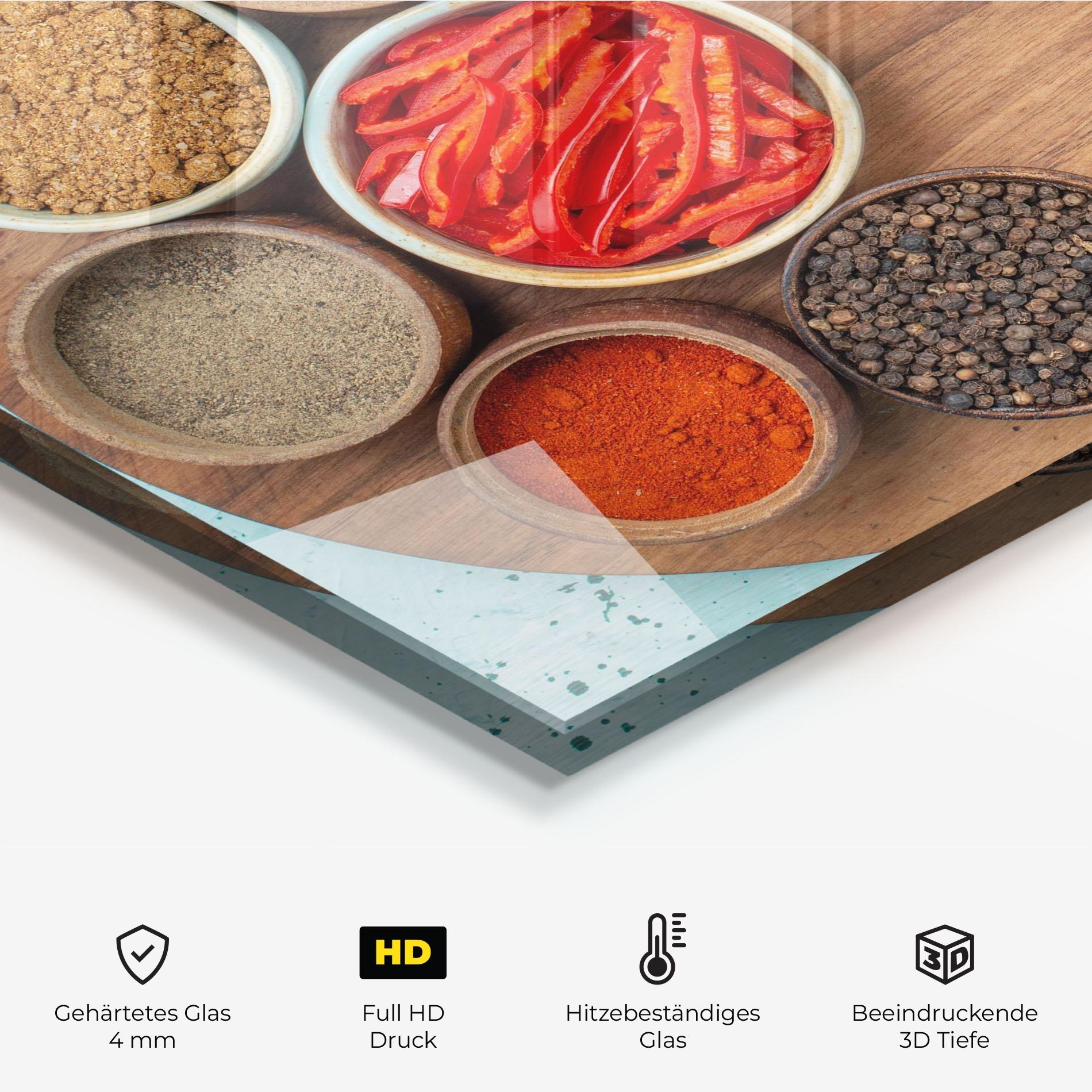 Küchenrückwand Glas Spices On Blue mockup 2