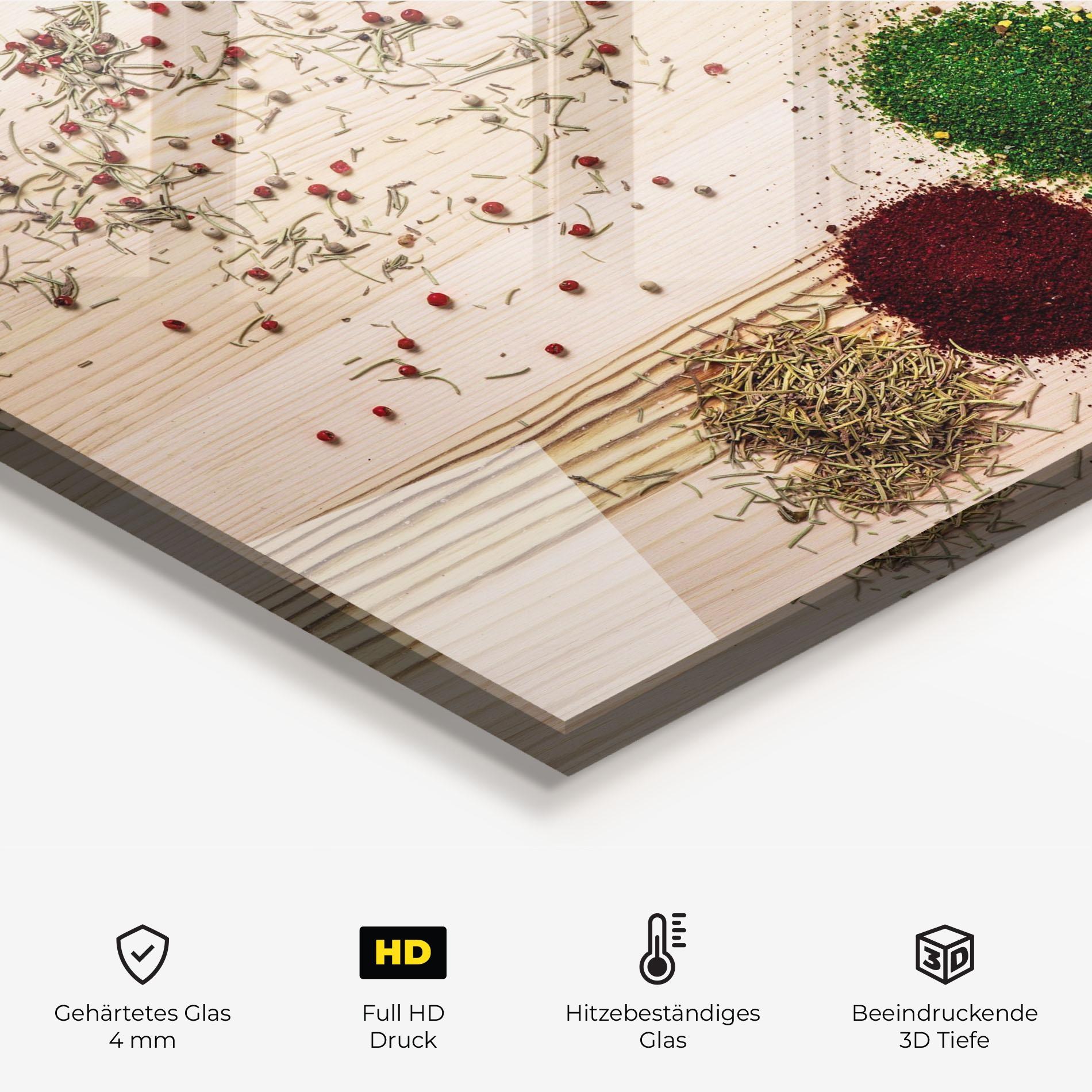 Küchenrückwand Glas Spices Wooden Table mockup 2