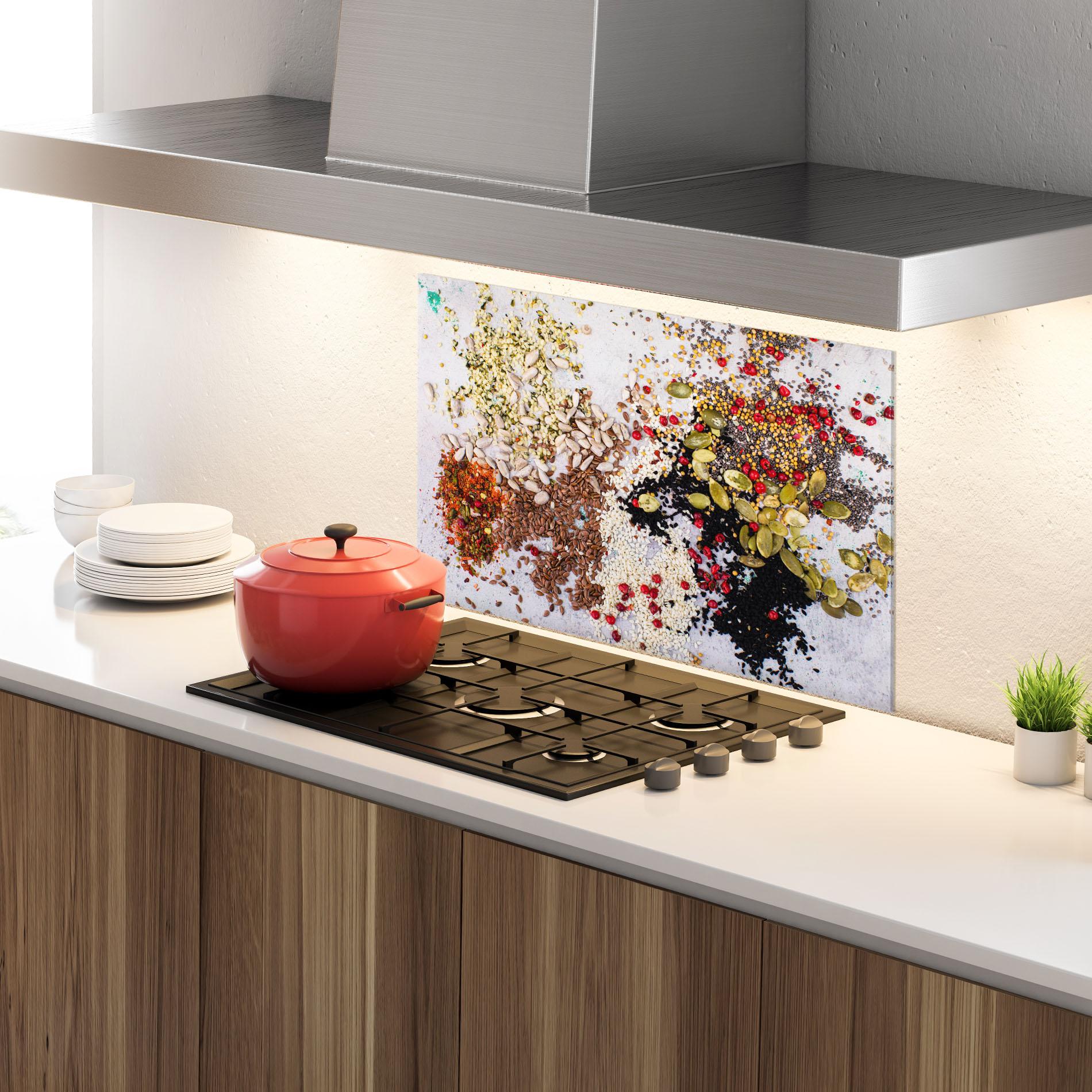 Küchenrückwand Glas Different Seeds mockup 4