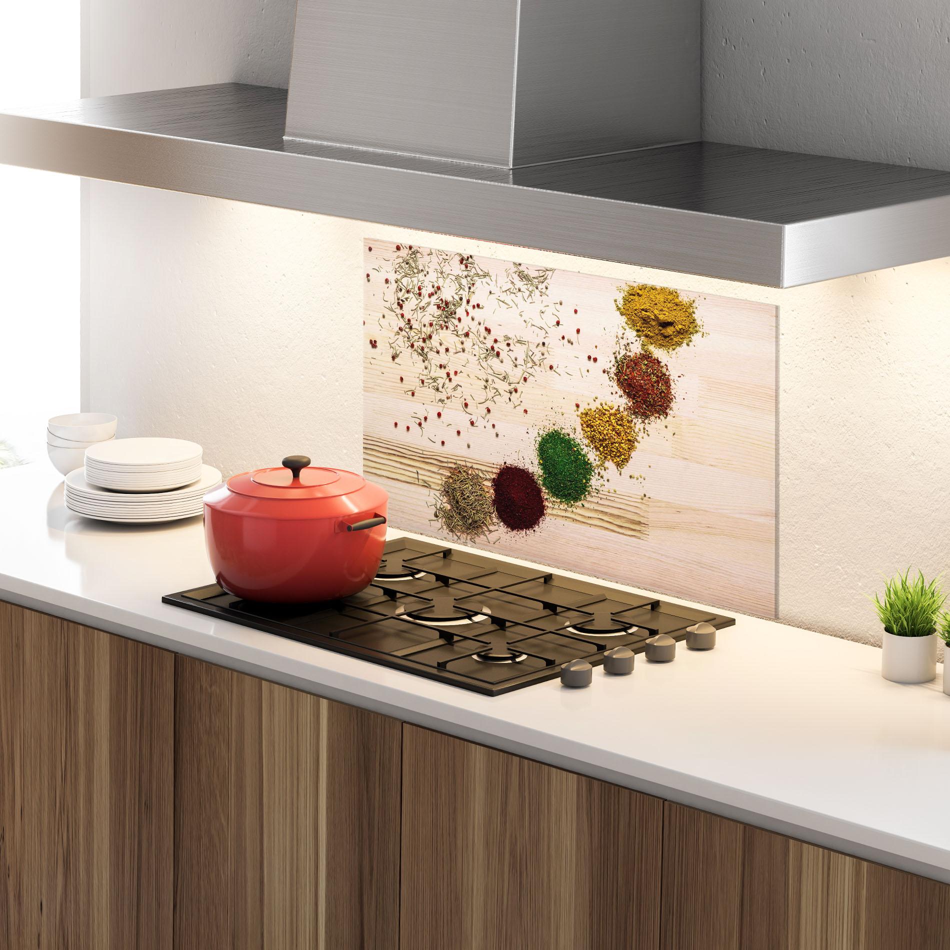 Küchenrückwand Glas Spices Wooden Table mockup 4