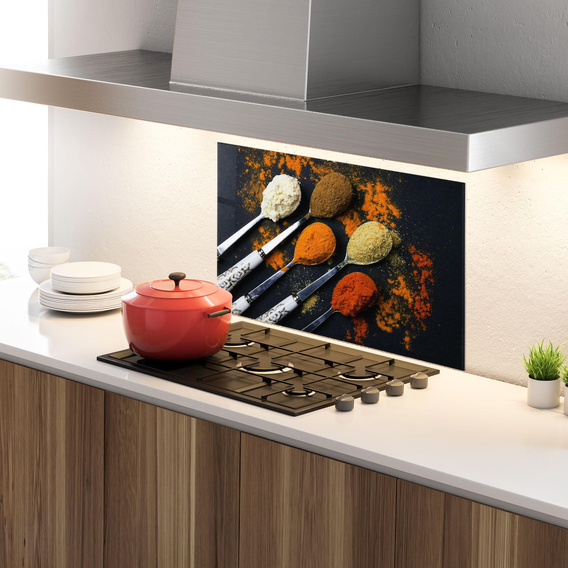 Küchenrückwand Glas Spoons With Spices mockup 4
