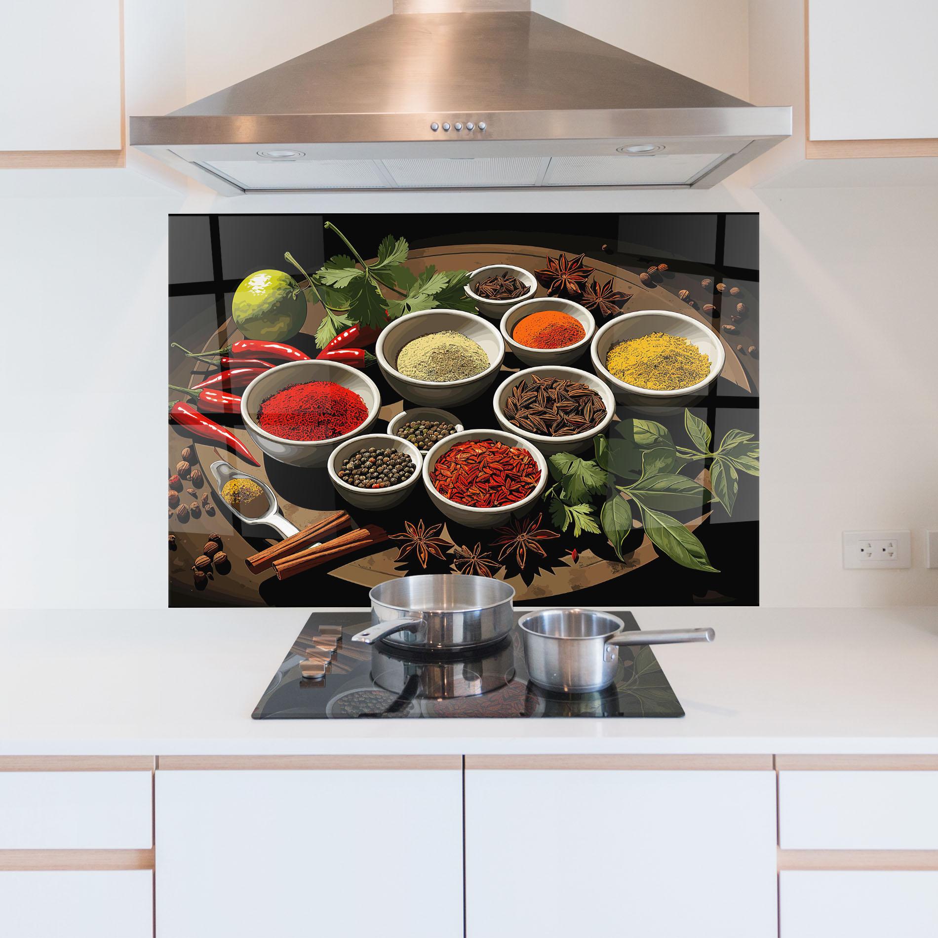 Küchenrückwand Glas Colorful Seasonings mockup 5