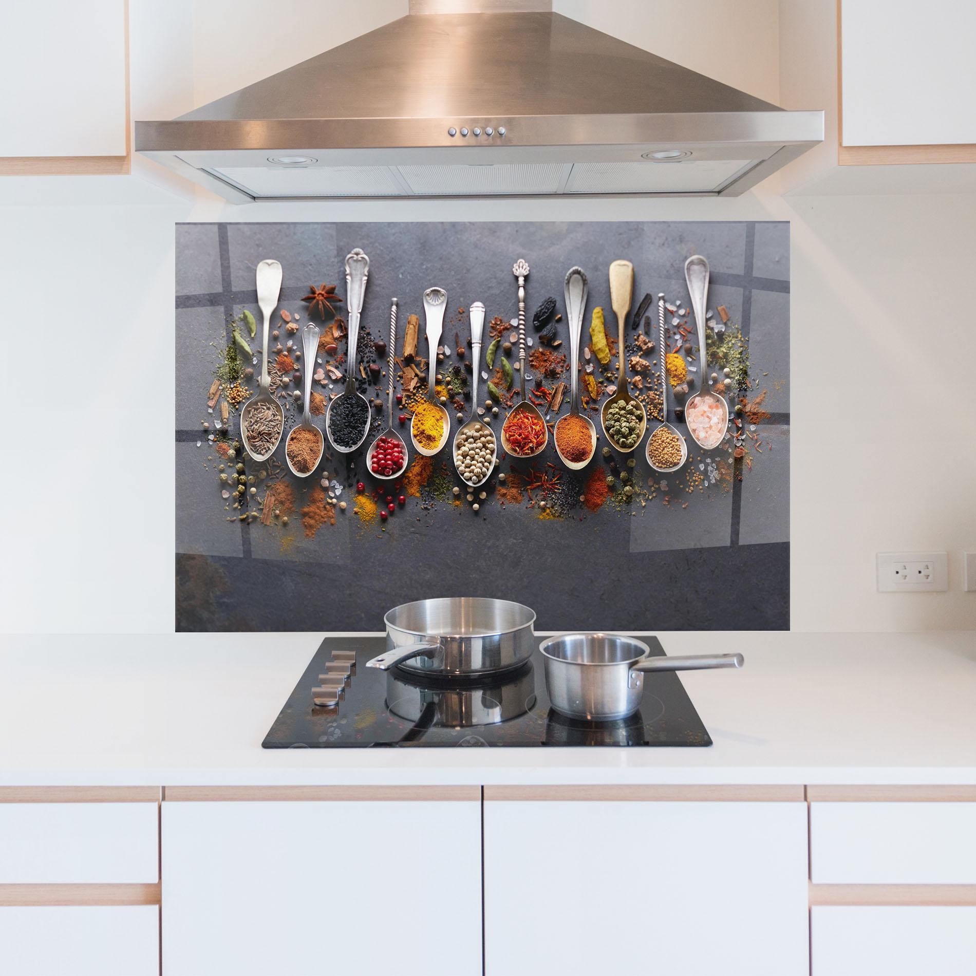 Küchenrückwand Glas Spices Black Board mockup 5
