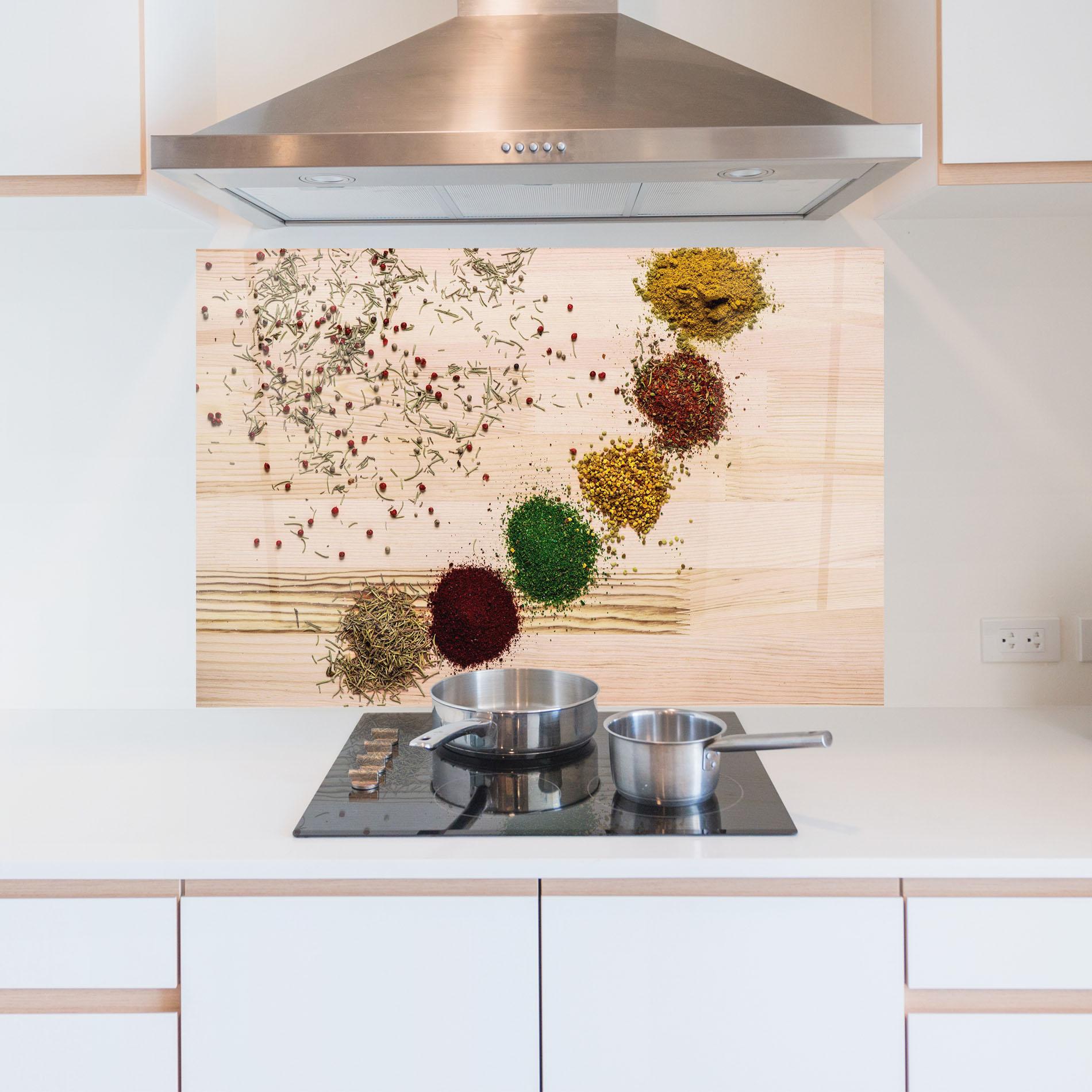 Küchenrückwand Glas Spices Wooden Table mockup 5