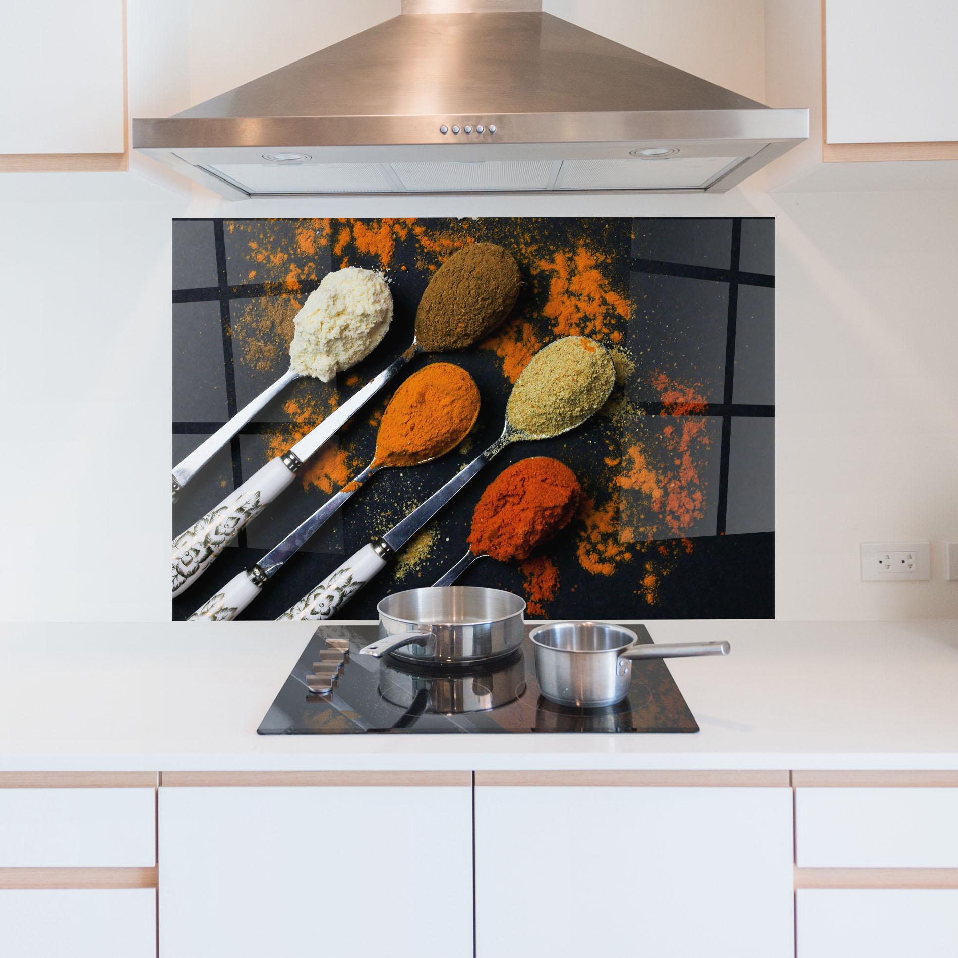 Küchenrückwand Glas Spoons With Spices mockup 5
