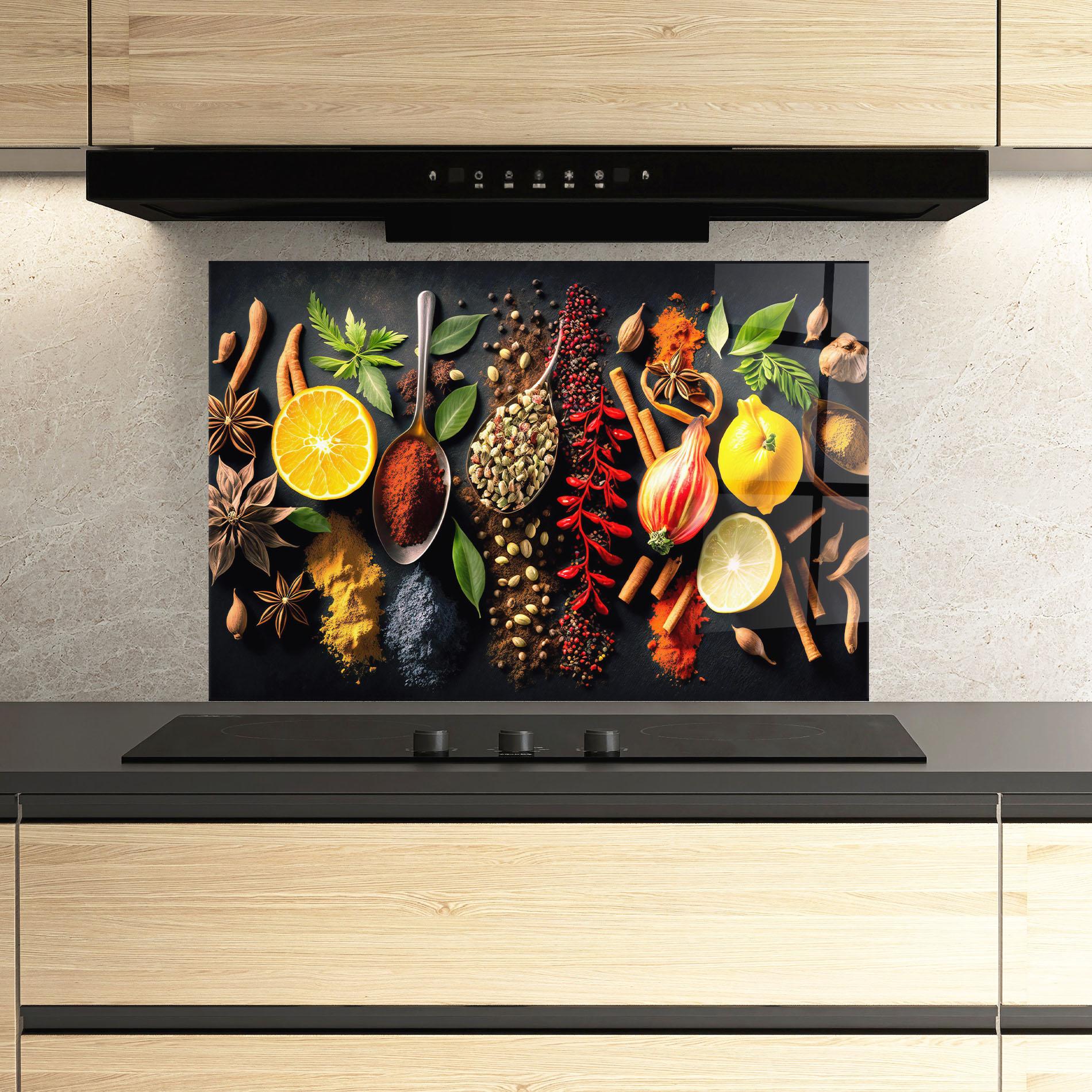 Küchenrückwand Glas Closeup Pices mockup 3