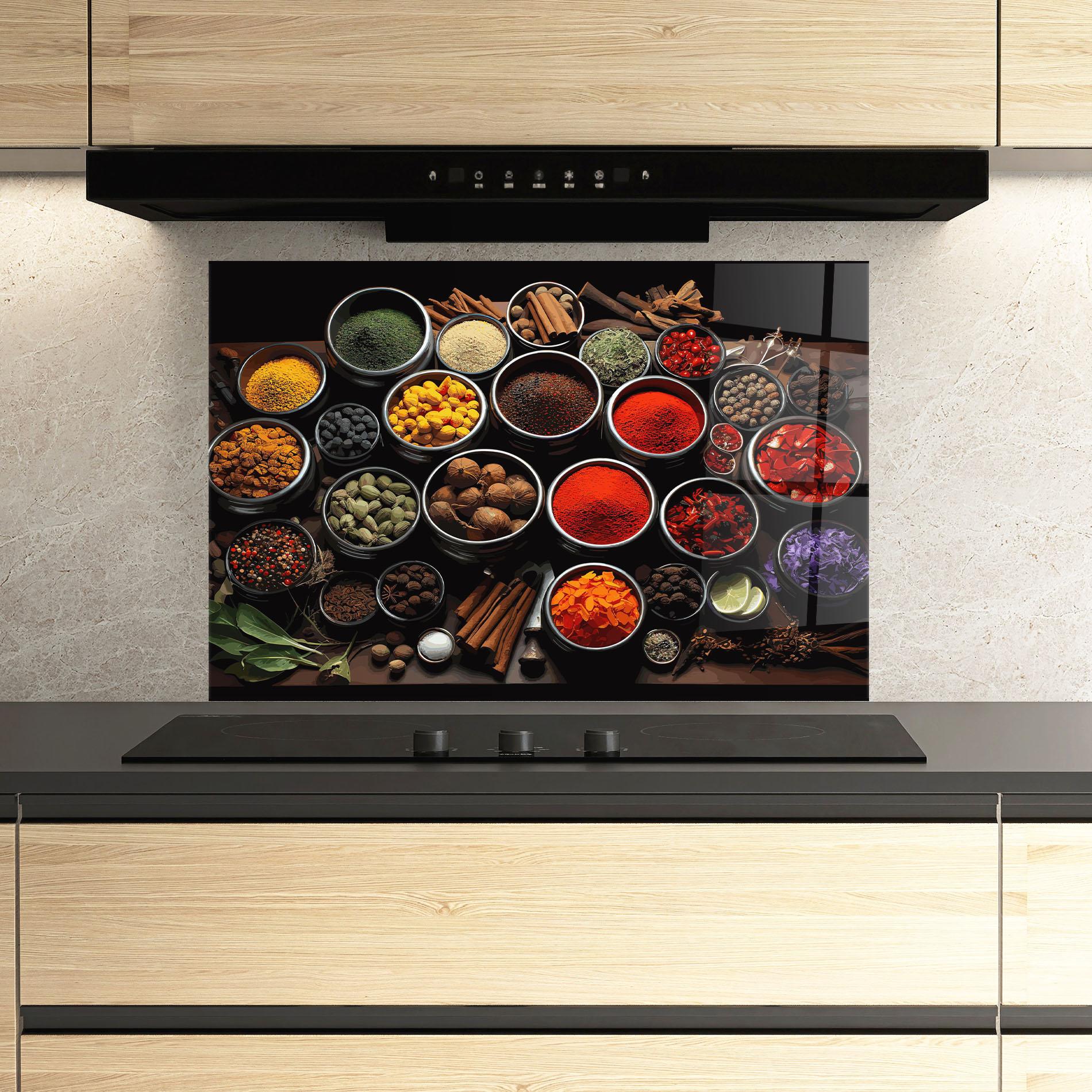 Küchenrückwand Glas Colorful Herbs Art mockup 3