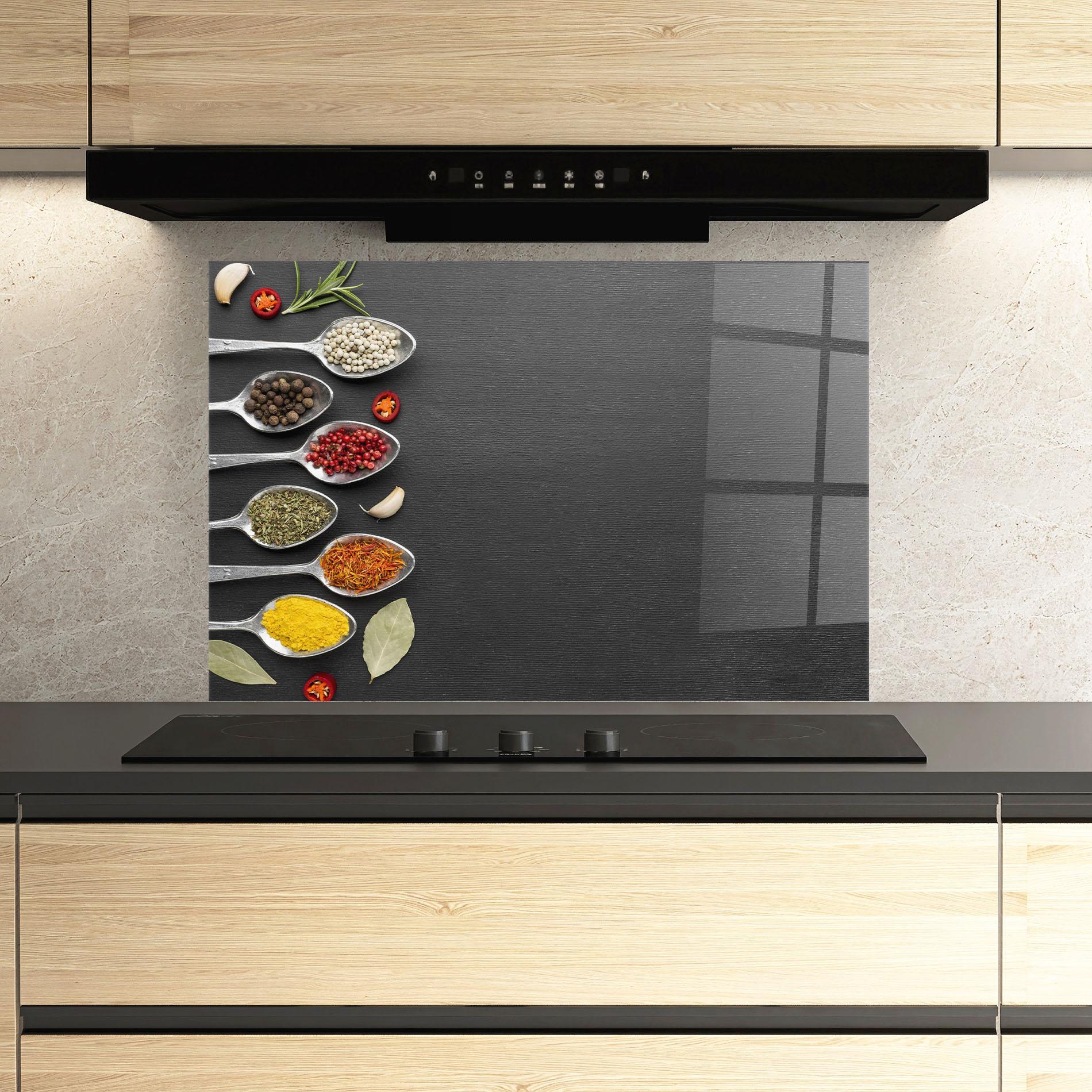 Küchenrückwand Glas Condiments Spoons mockup 3