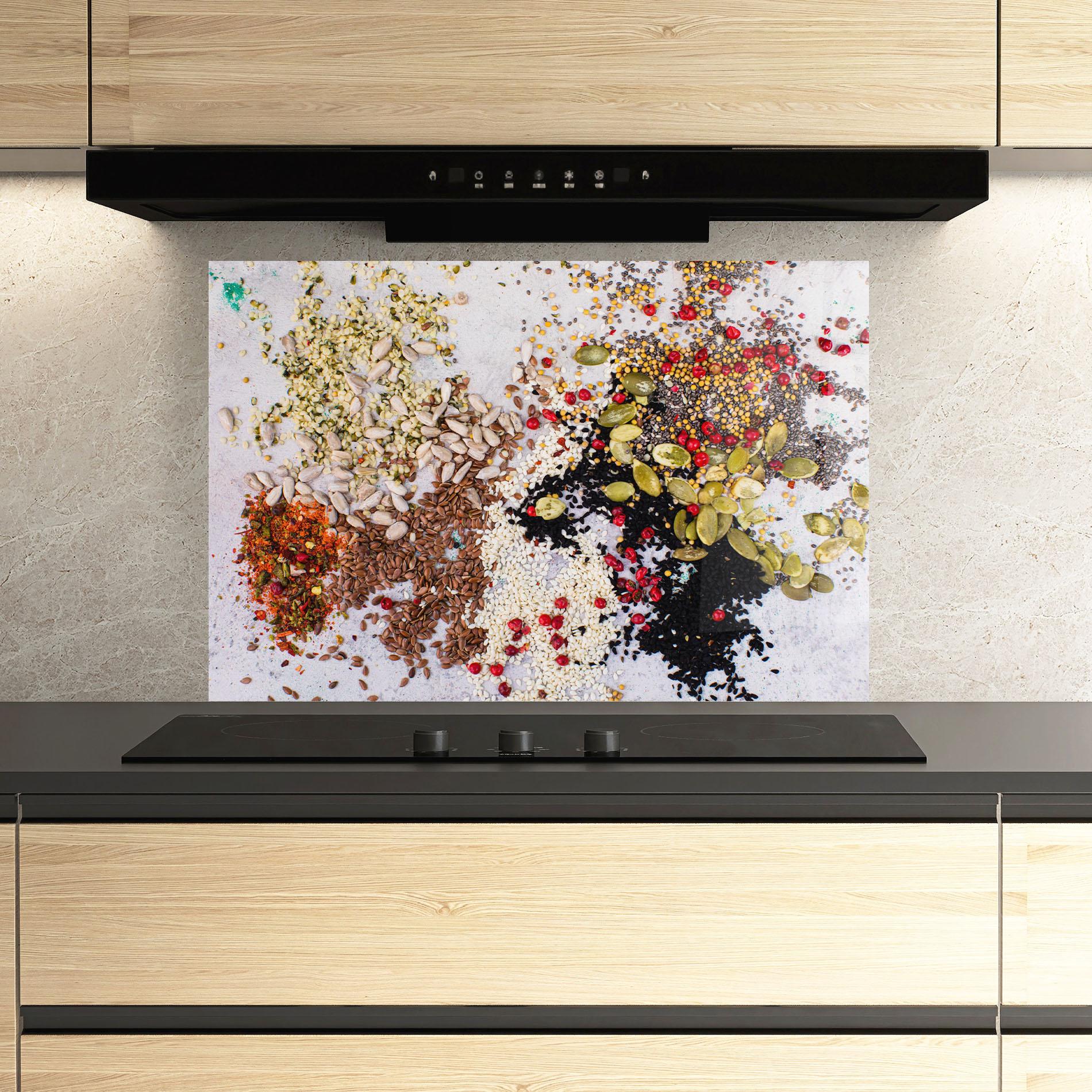Küchenrückwand Glas Different Seeds mockup 3