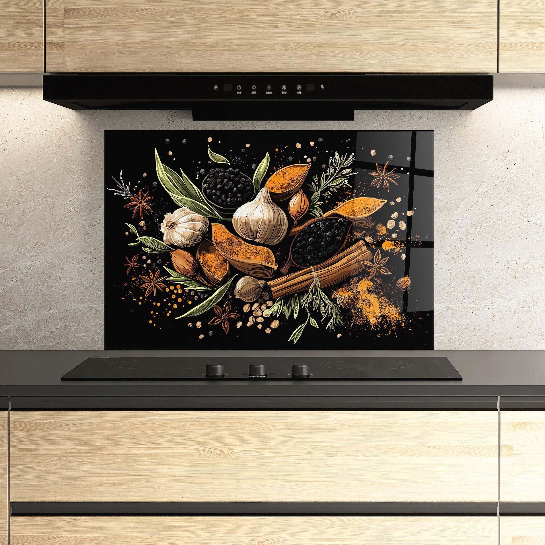 Küchenrückwand Glas Garlic And Spices mockup 3