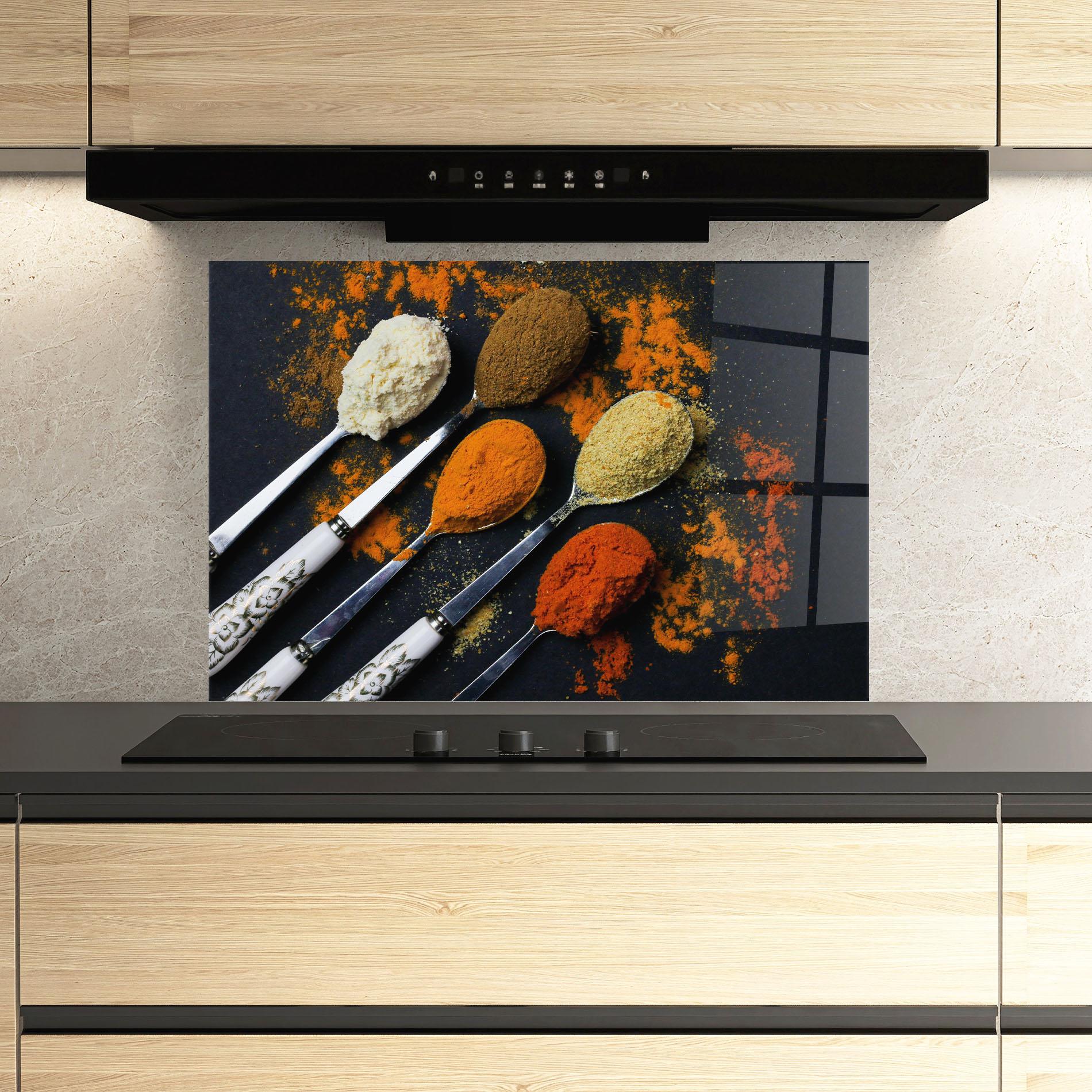 Küchenrückwand Glas Spoons With Spices mockup 3