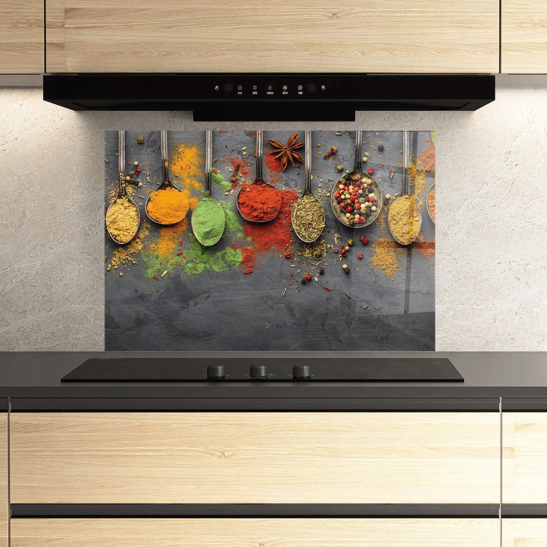 Küchenrückwand Glas Various Seasonings mockup 3