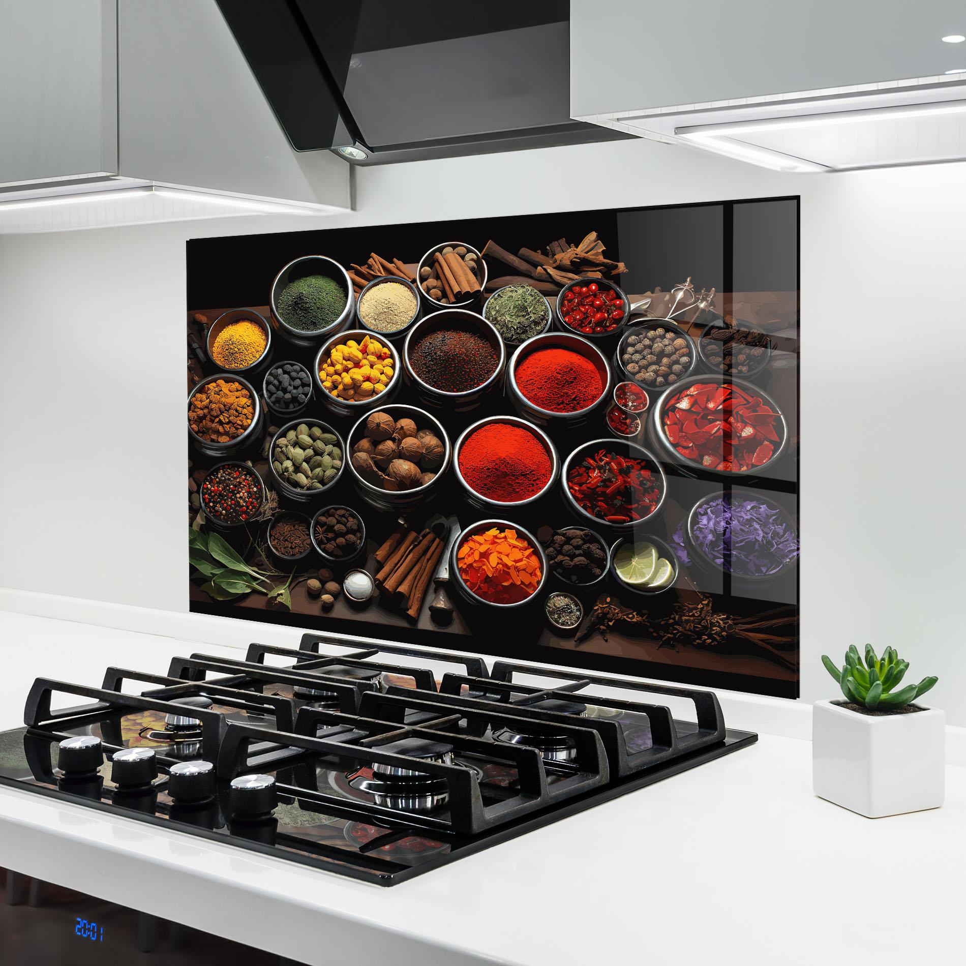 Küchenrückwand Glas Colorful Herbs Art mockup 6