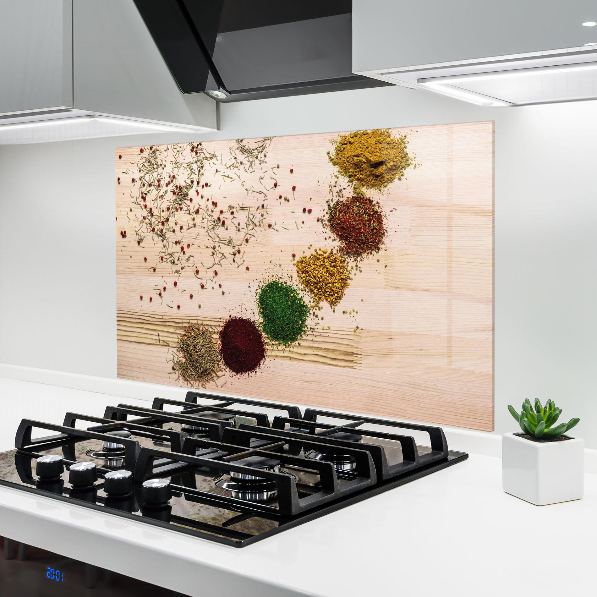 Küchenrückwand Glas Spices Wooden Table mockup 6