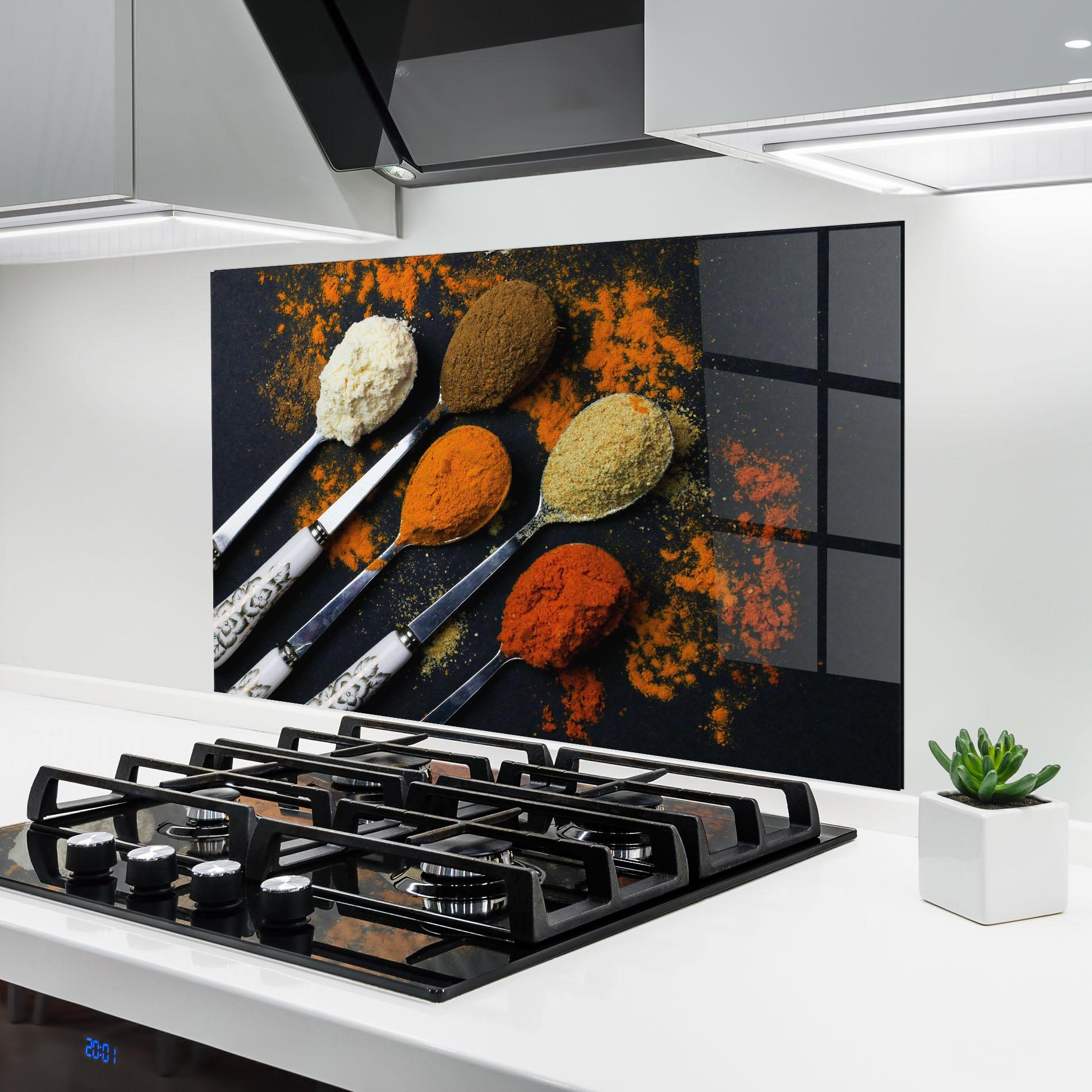 Küchenrückwand Glas Spoons With Spices mockup 6