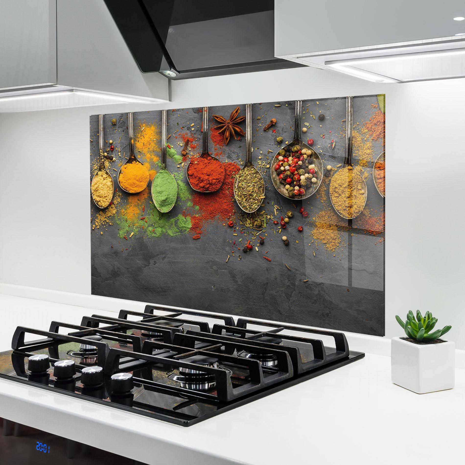 Küchenrückwand Glas Various Seasonings mockup 6