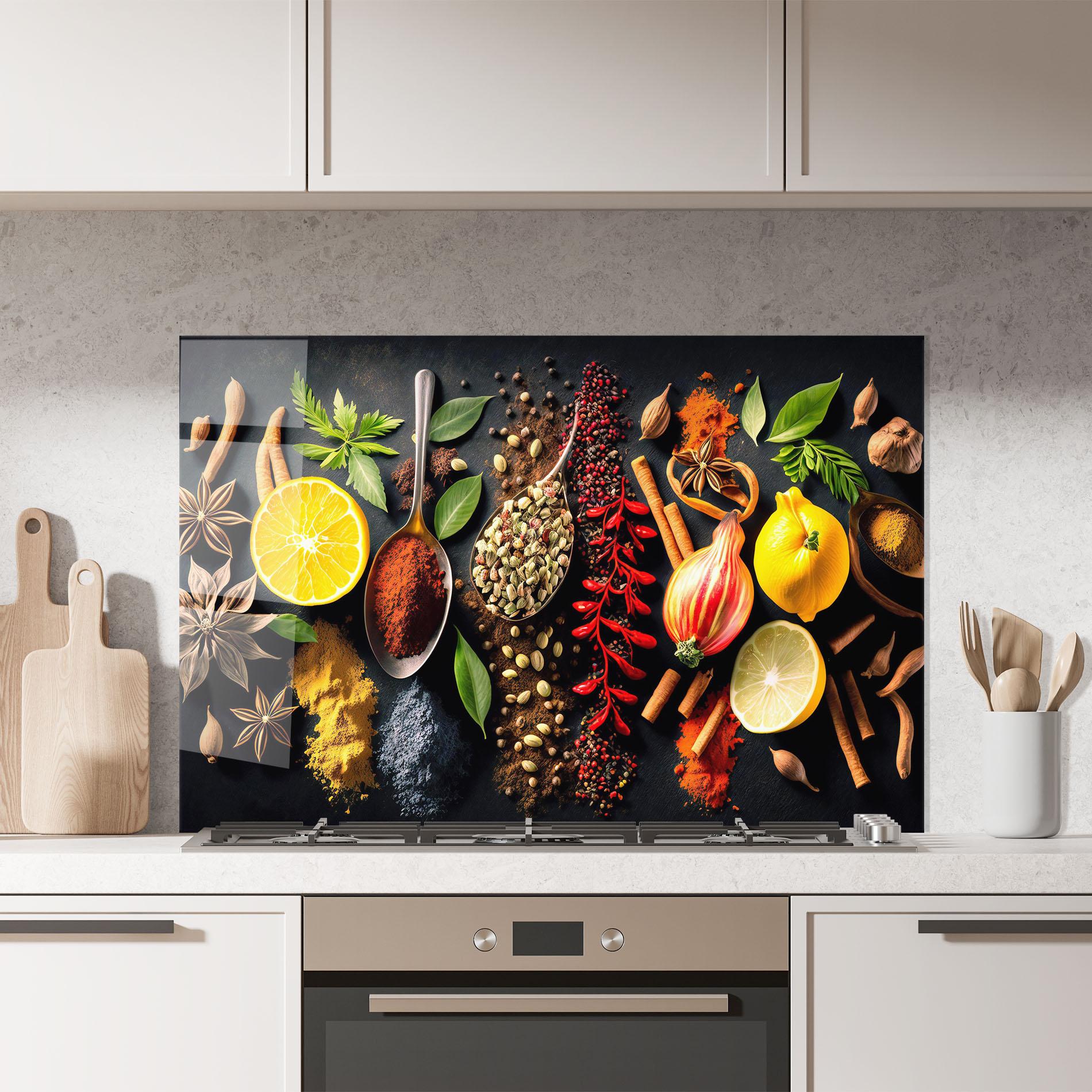 Küchenrückwand Glas Closeup Pices mockup 7