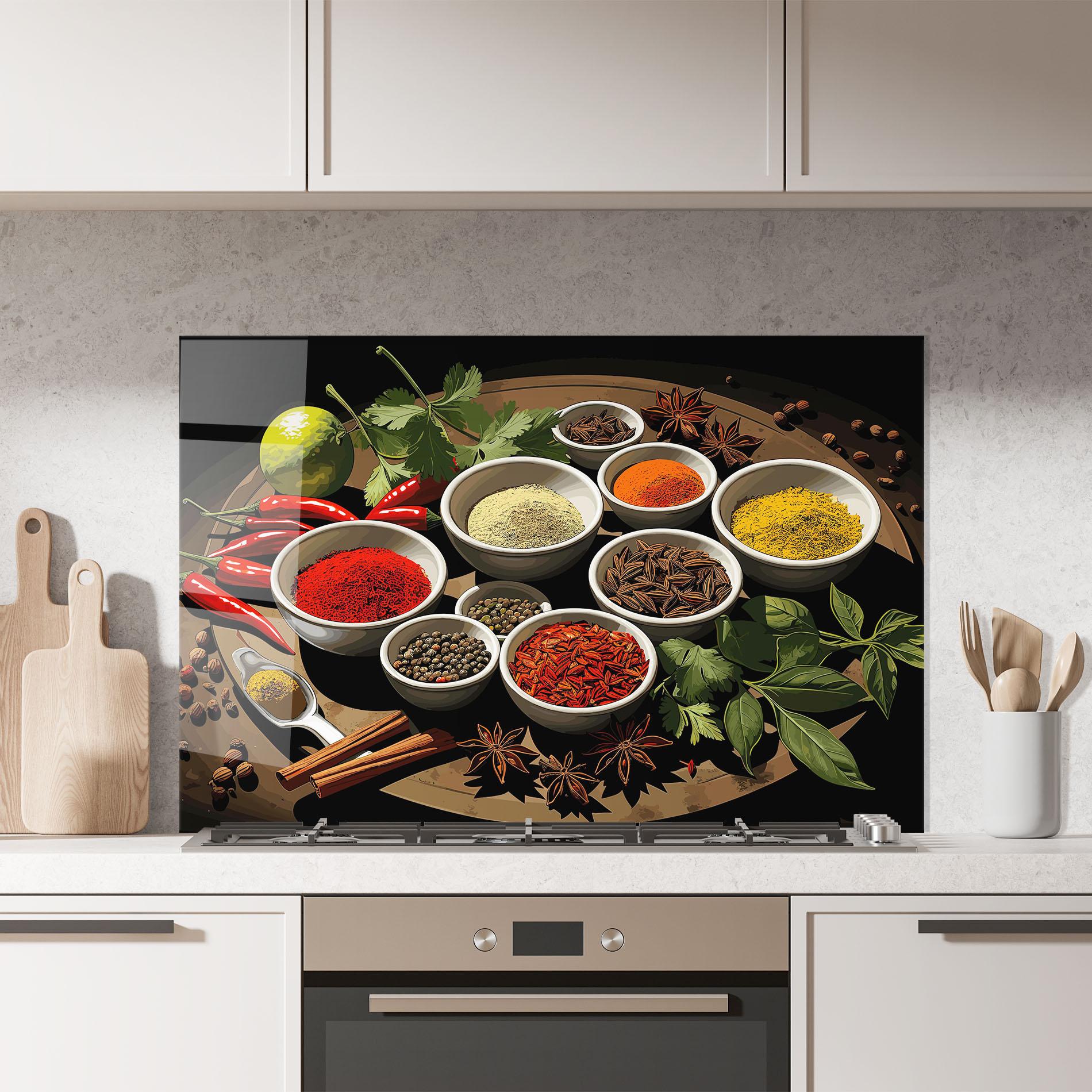 Küchenrückwand Glas Colorful Seasonings mockup 7